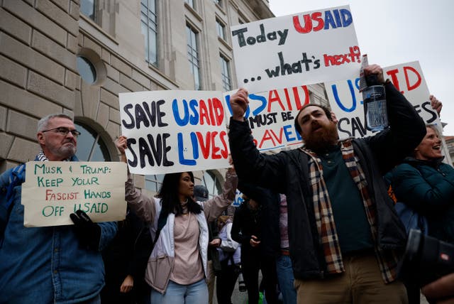 <p>Employees and supporters gather to protest outside of the U.S. Agency for International Development (USAID) headquarters on February 03, 2025 in Washington, DC. Elon Musk, tech billionaire and head of the Department of Government Efficiency (DOGE), said in a social media post that he and U.S. President Donald Trump will shut down the foreign assistance agency.</p>
