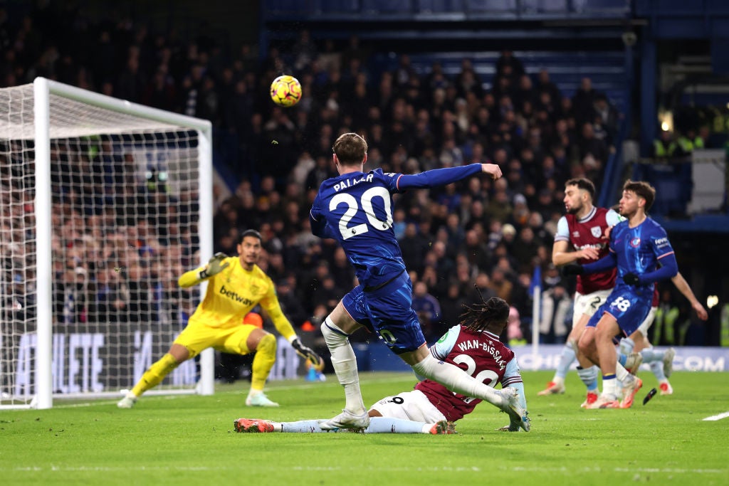 Palmer’s cross deflects over Areola and into the West Ham net