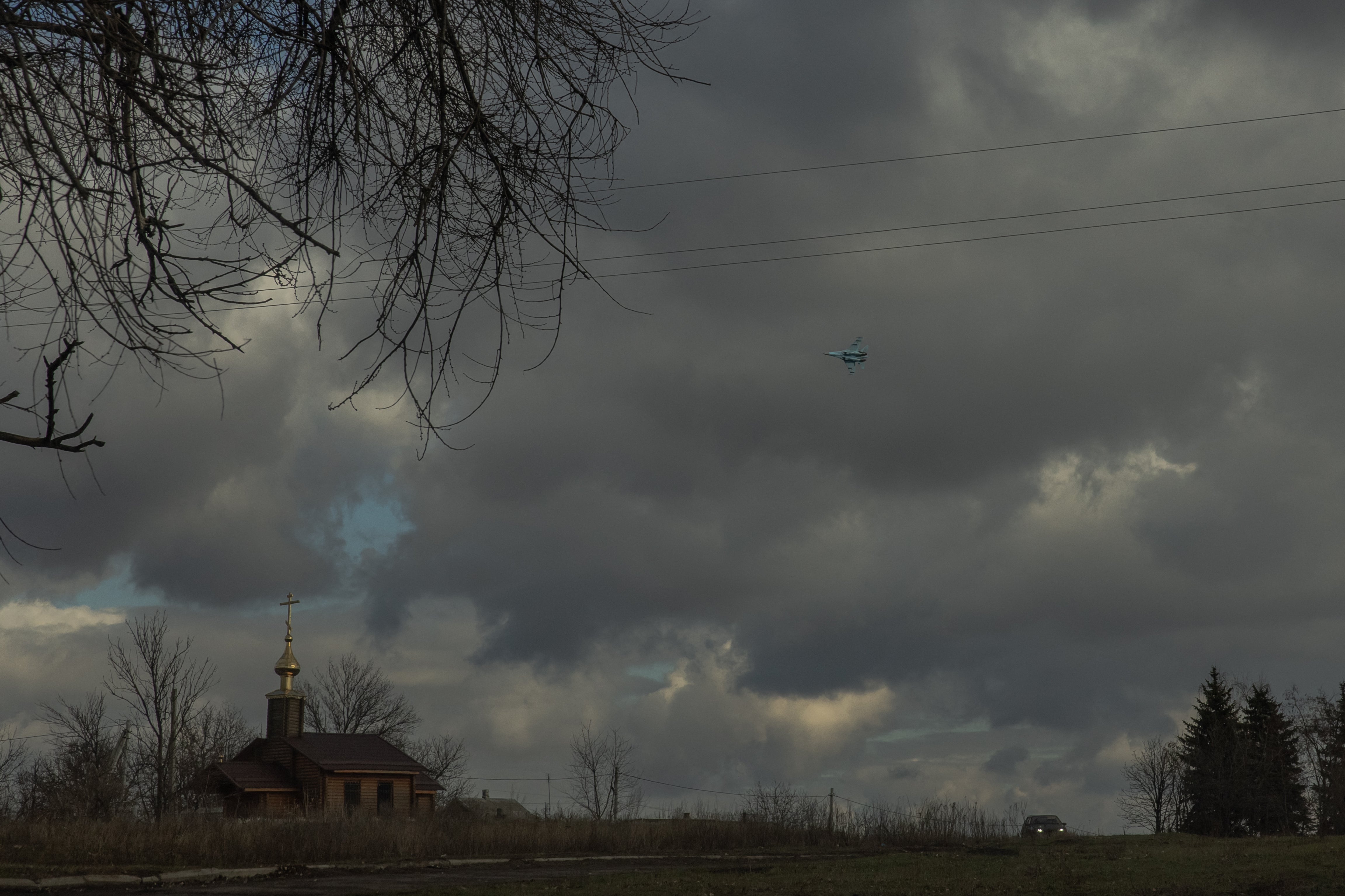 A Ukrainian fighter jet flies over the Donetsk region amid the Russian invasion of Ukraine