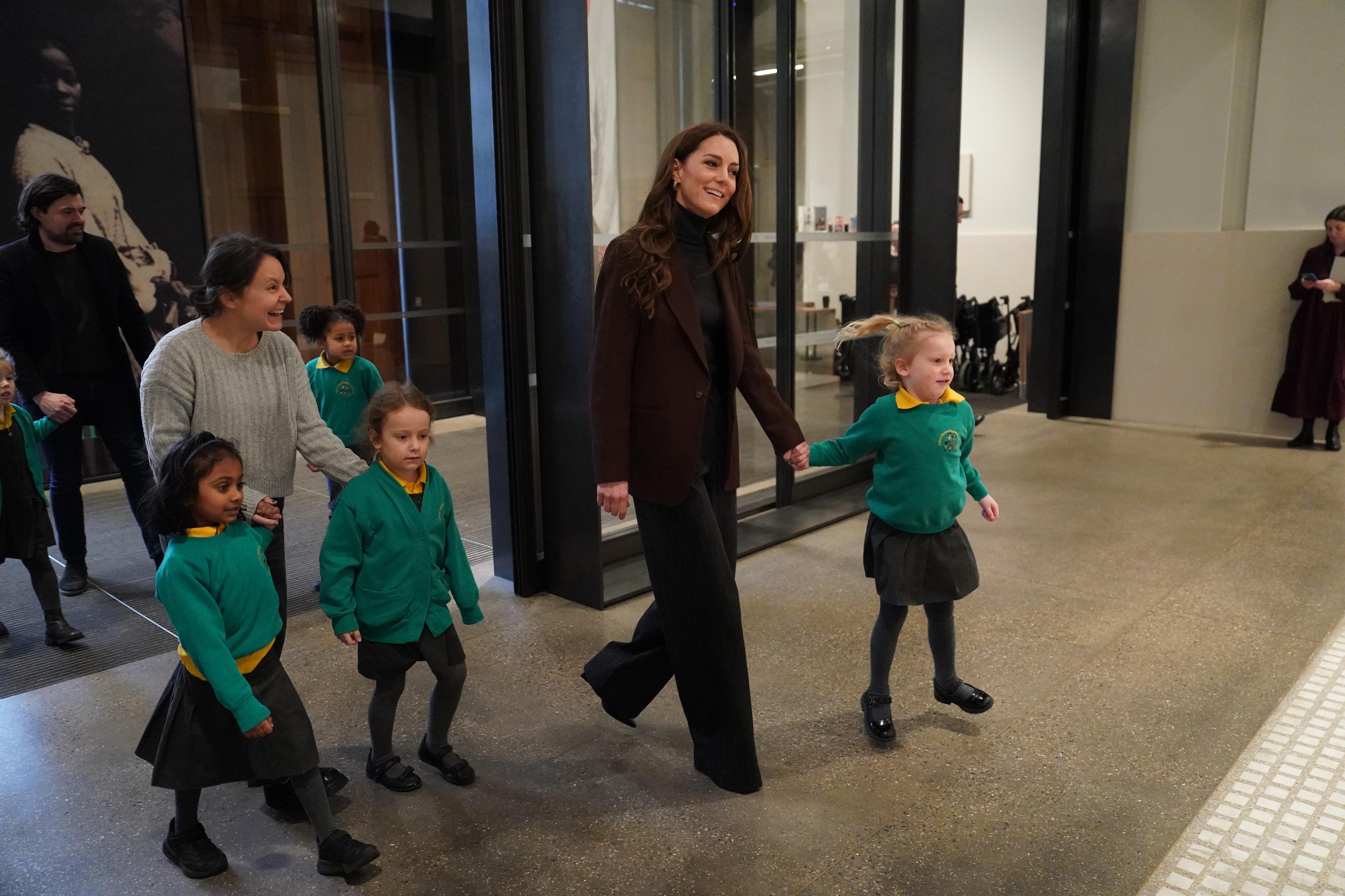 Kate Middleton walked hand-in-hand with the children to launch the Bobeam Tree Trail