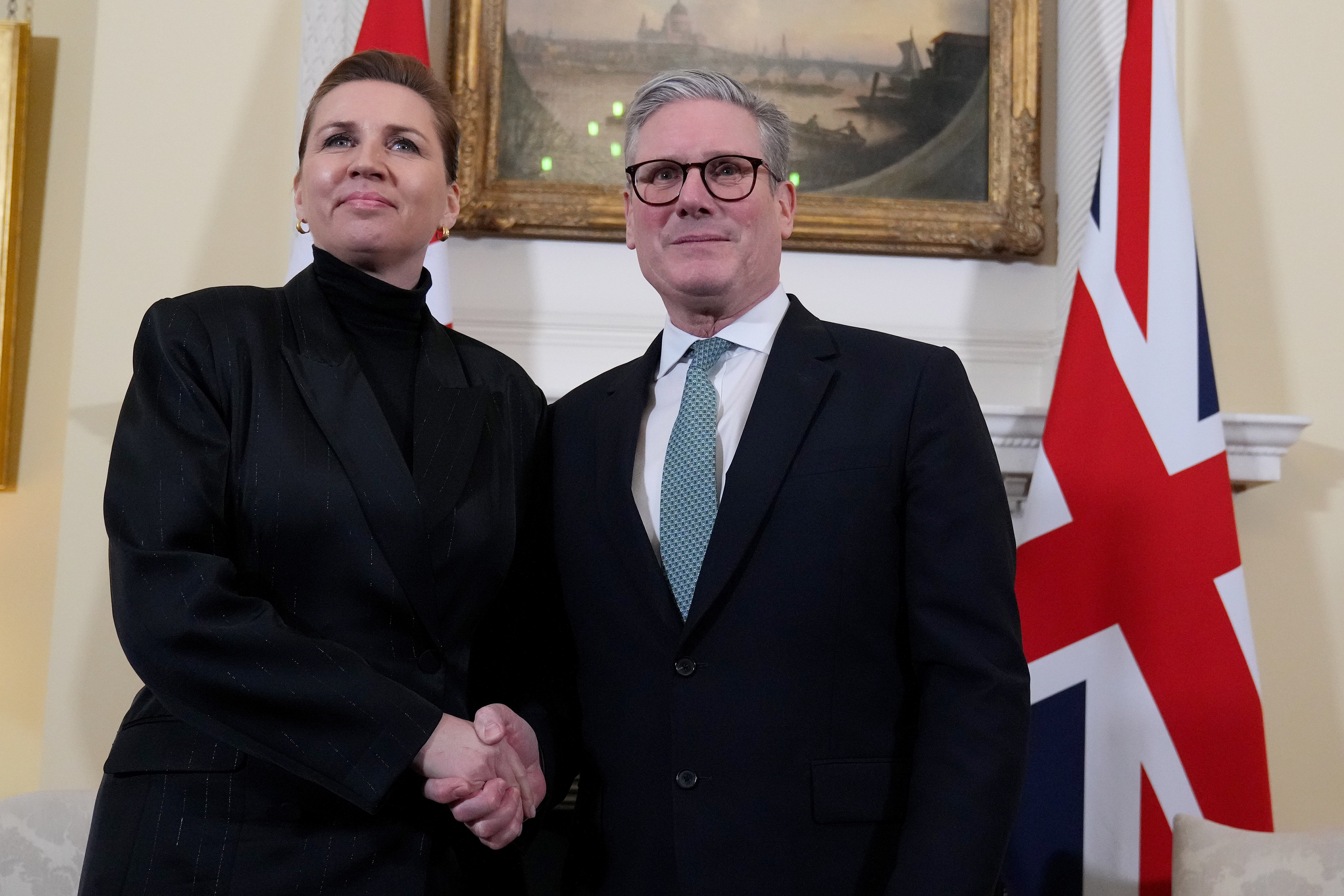 Prime Minister Sir Keir Starmer welcomes Prime Minister of Denmark Mette Frederiksen to 10 Downing Street (PA)