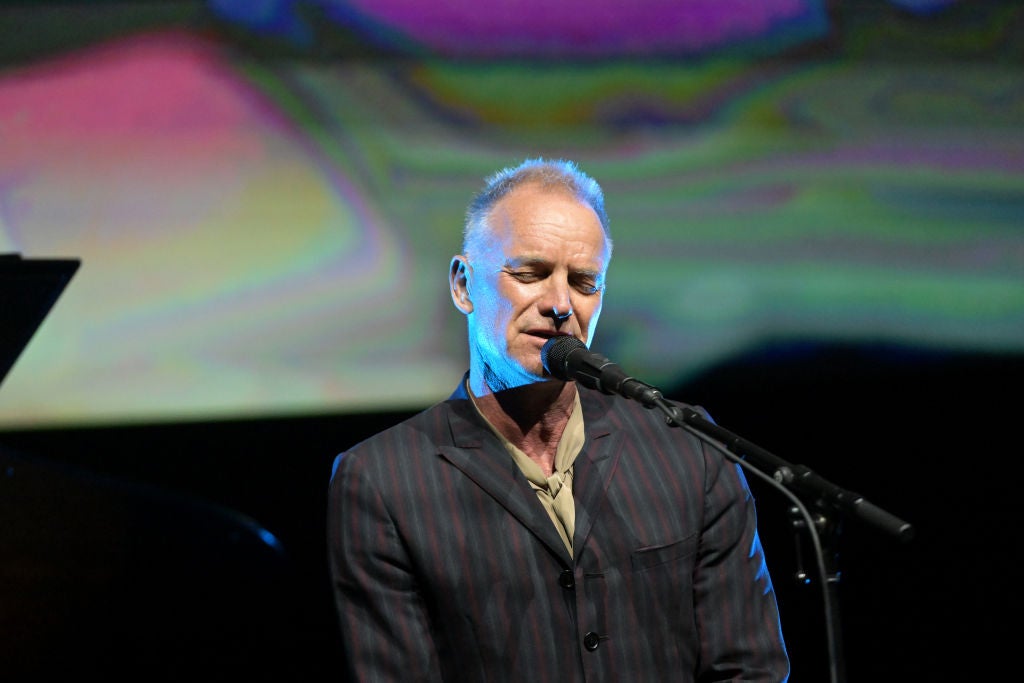 Sting se apresentando no palco em um show anterior