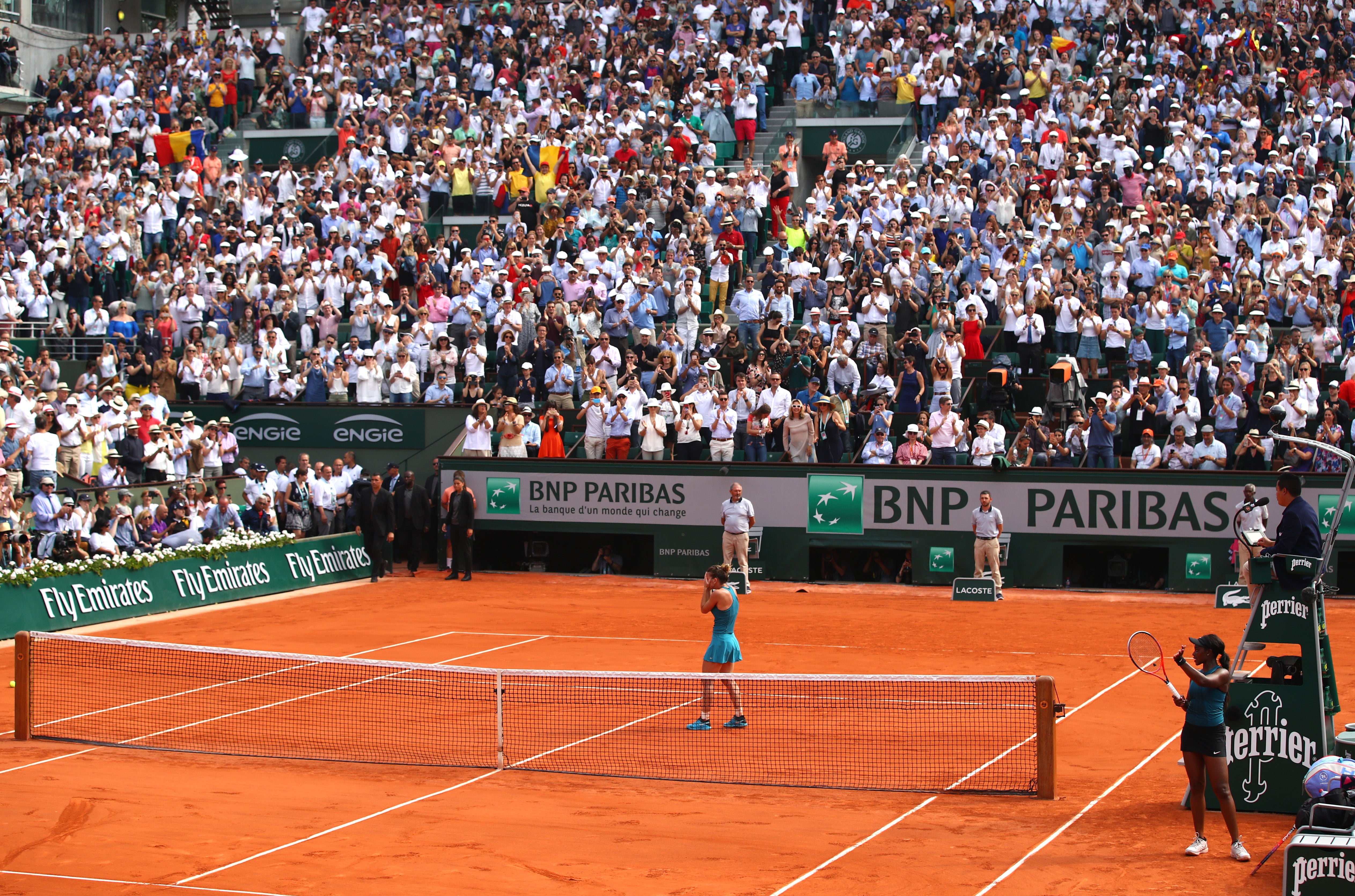 Halep celebrates after winning her first Grand Slam at the 2018 French Open