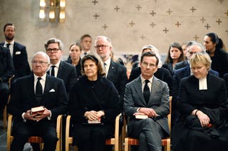 Sweden's king Karl Gustav and Queen Silvia joined Prime Minister Wolf Crysterson and his wife, Birgitta Ed.