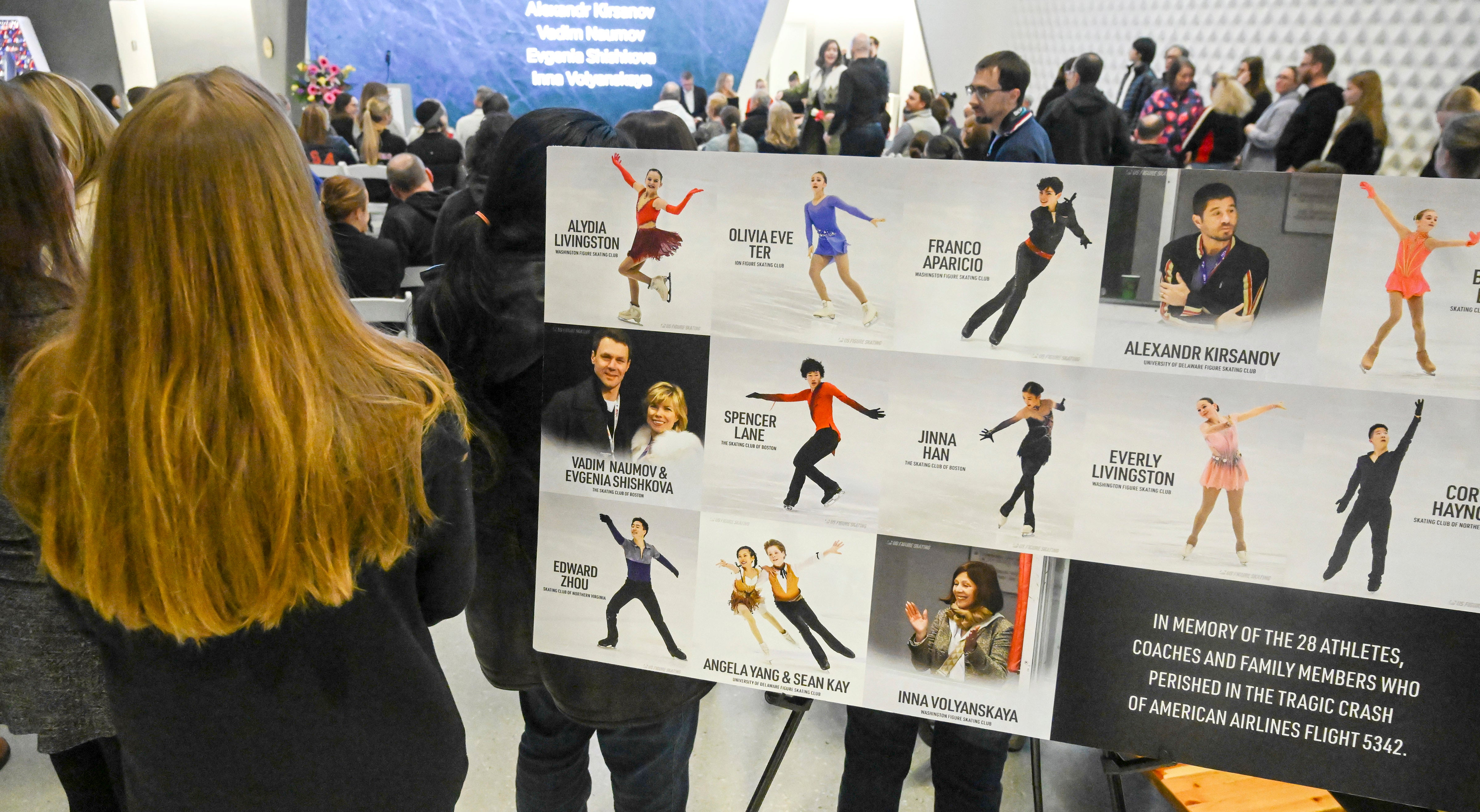 A vigil is held at the U.S. Olympic and Paralympic Museum for the 28 skaters, family members and coaches who died in last week’s plane crash in Washington, D.C., in Colorado Springs, Colorado