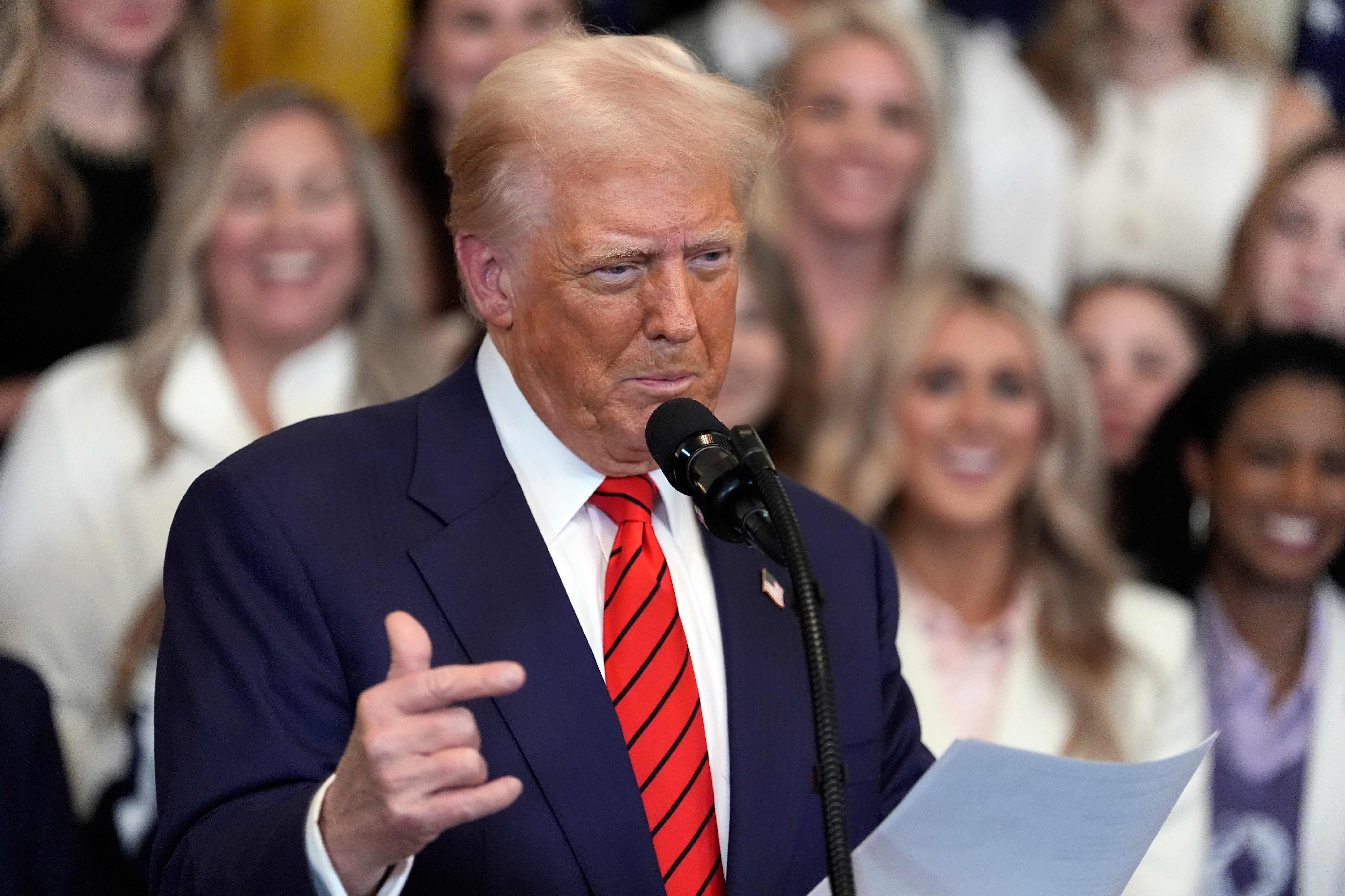 Donald Trump spoke to supporters at the White House on February 5 before signing an executive order designed to ban transgender women and girls from women’s sports, or risk losing federal funding or face law enforcement actions from the Department of Justice