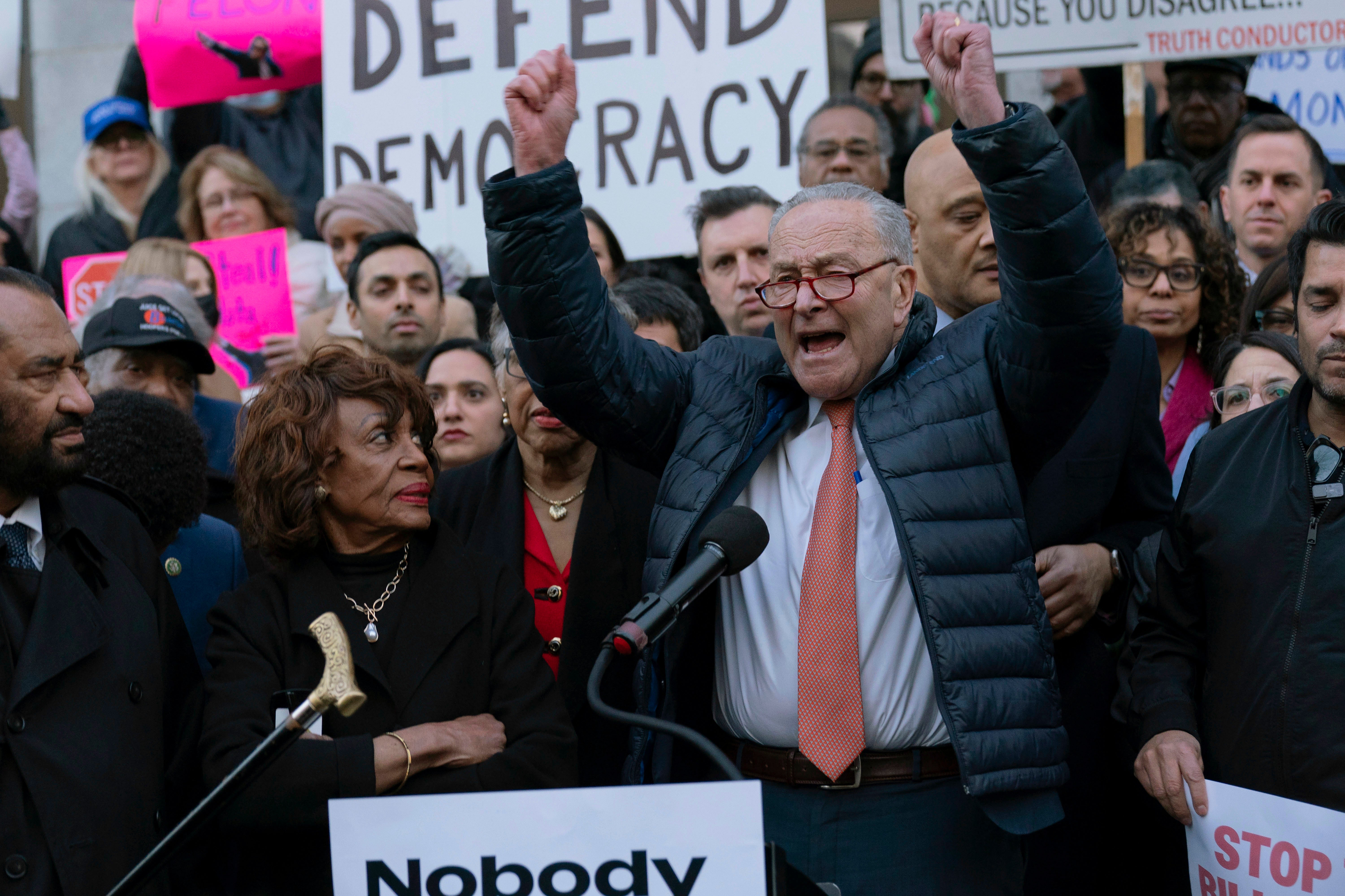 Senator Chuck Schumer was mocked by a former top Democrat for chanting ‘we will win’ during a rally to oppose Elon Musk’s access to the Treasury Department