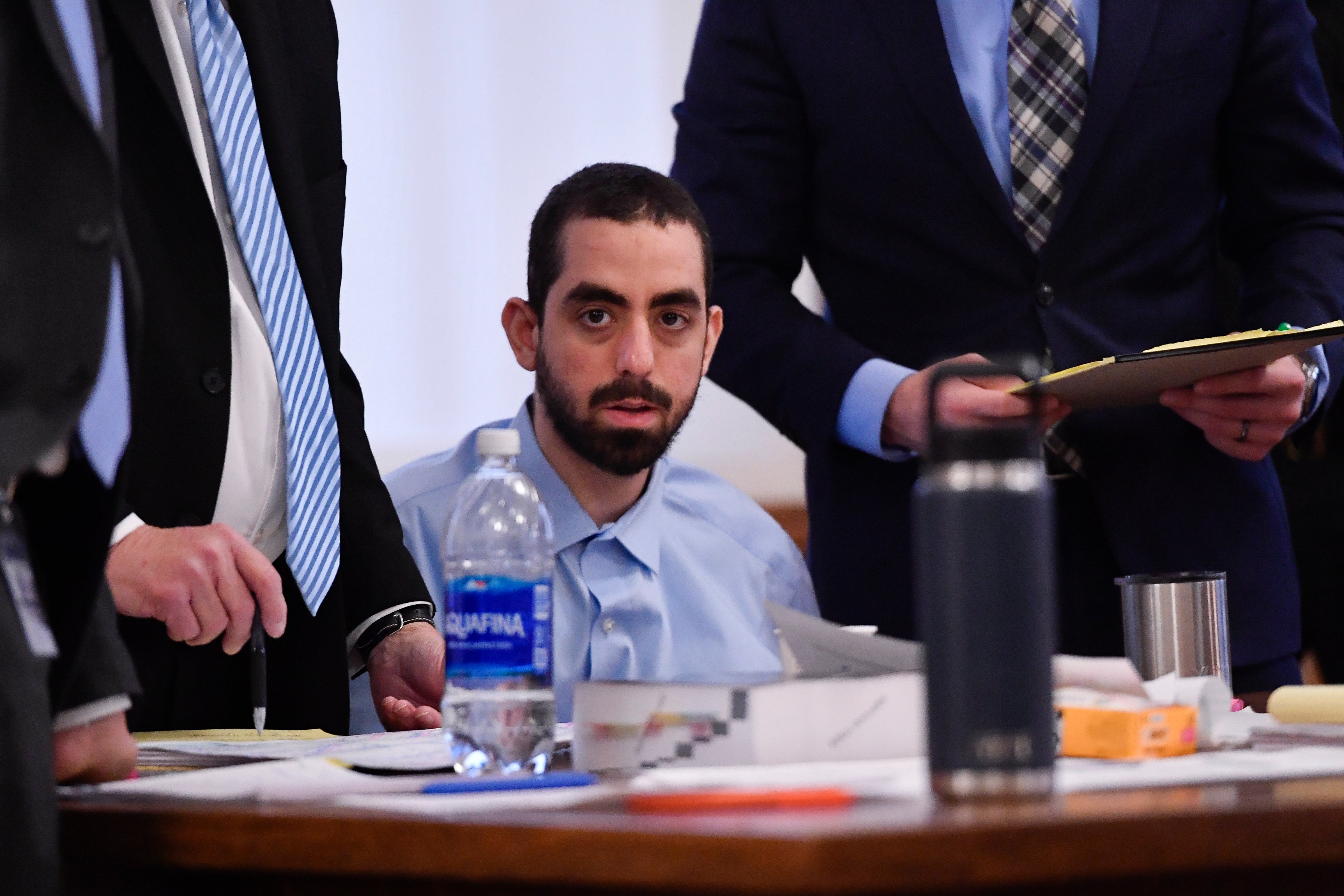 <p>Hadi Matar sits in Chautauqua County court during the first day of jury selection</p>