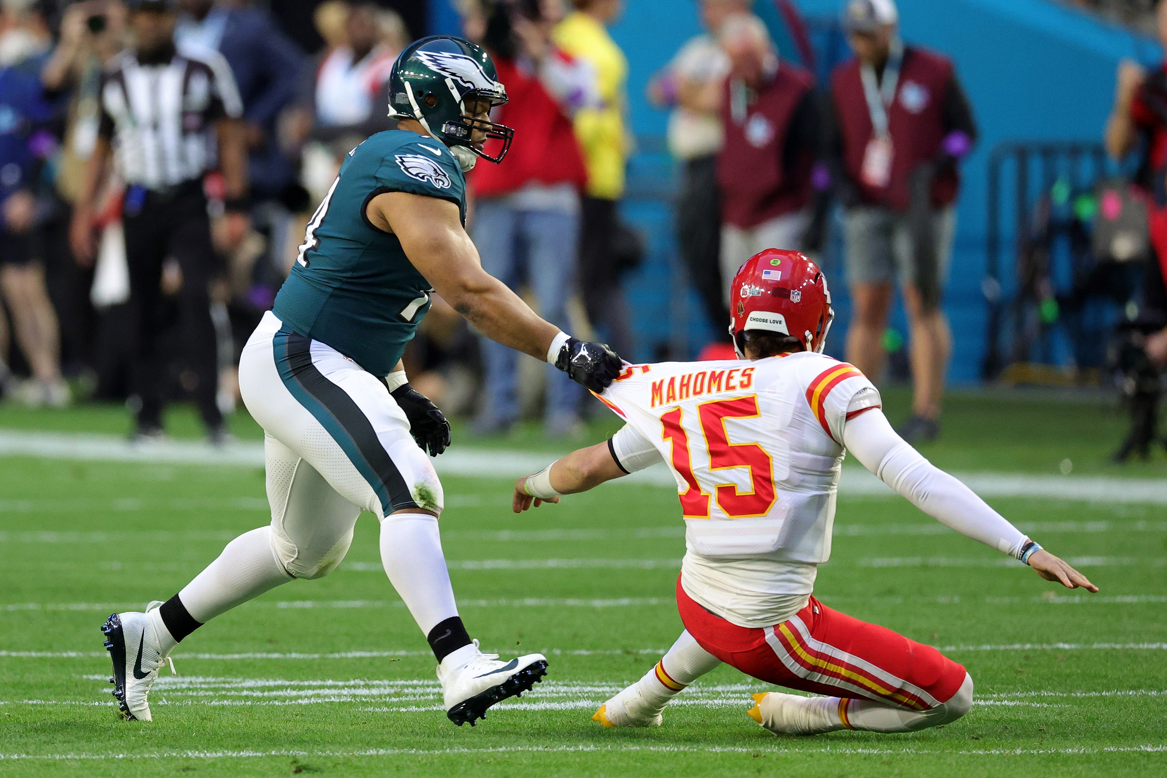 Ndamukong Suh (left) faced Patrick Mahomes in Super Bowl LVII