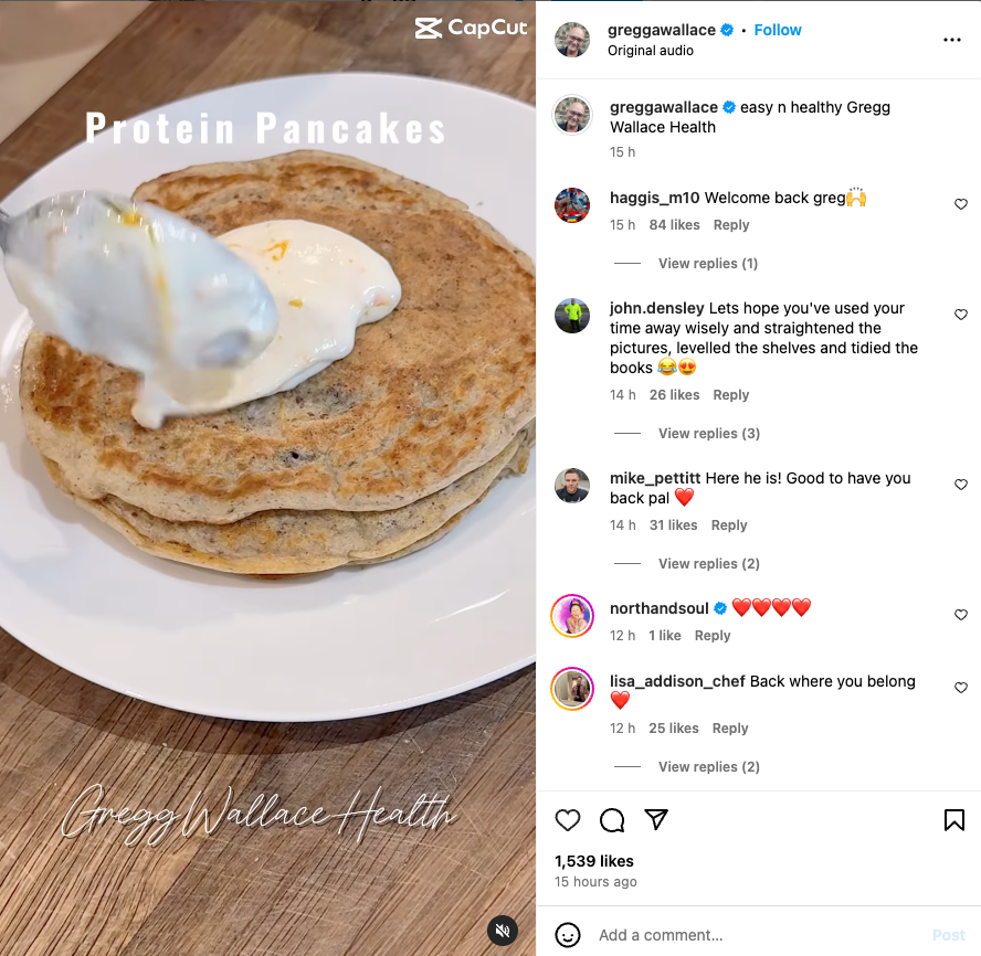 Gregg Wallace returned to Instagram sharing a recipe tutorial