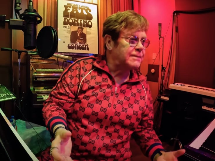 Elton John looks frustrated while recording his new album with Brandi Carlile, ‘Who Believes in Angels?'