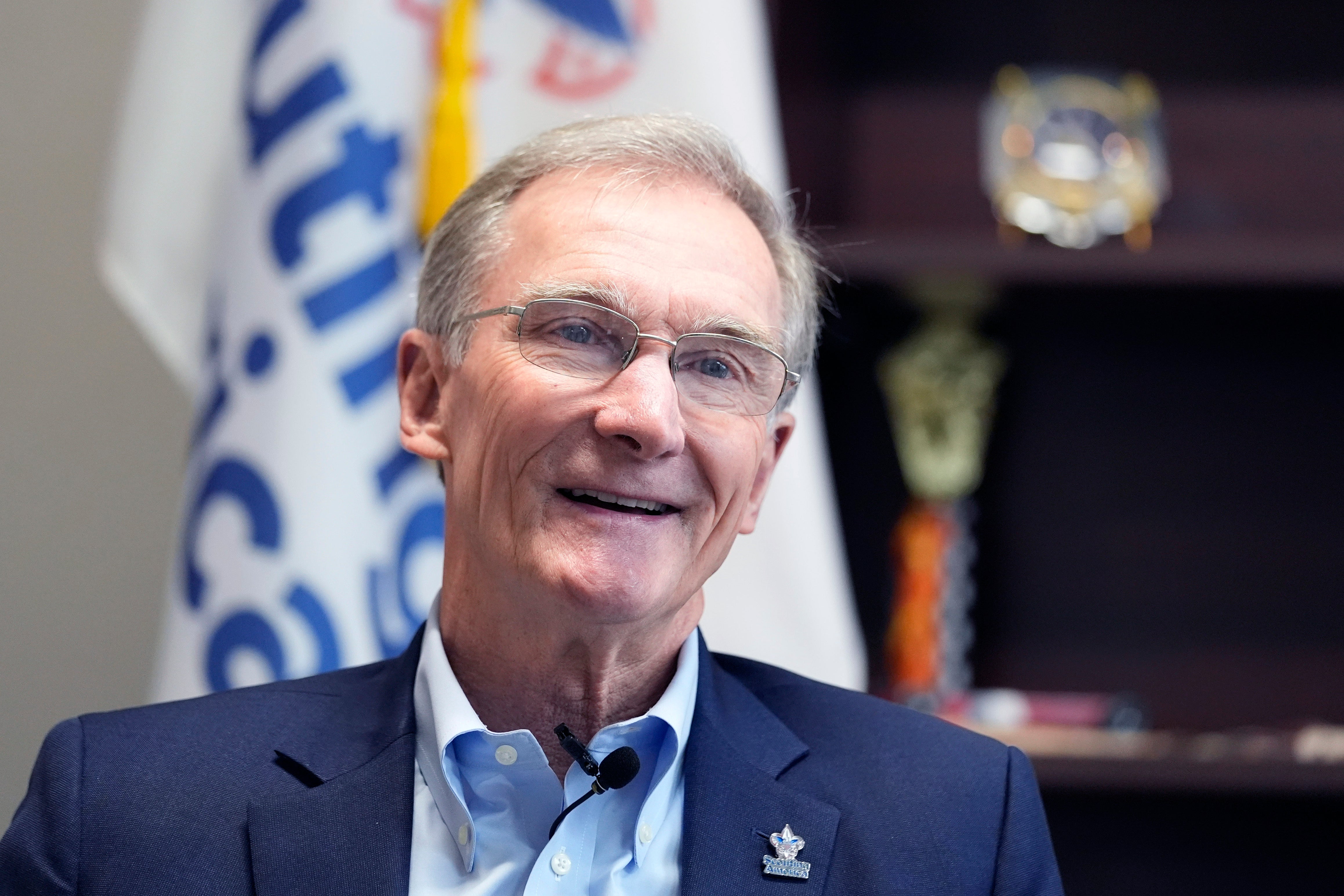 Roger Krone, chief executive officer of Scouting America, smiles during an interview at the organization's headquarters