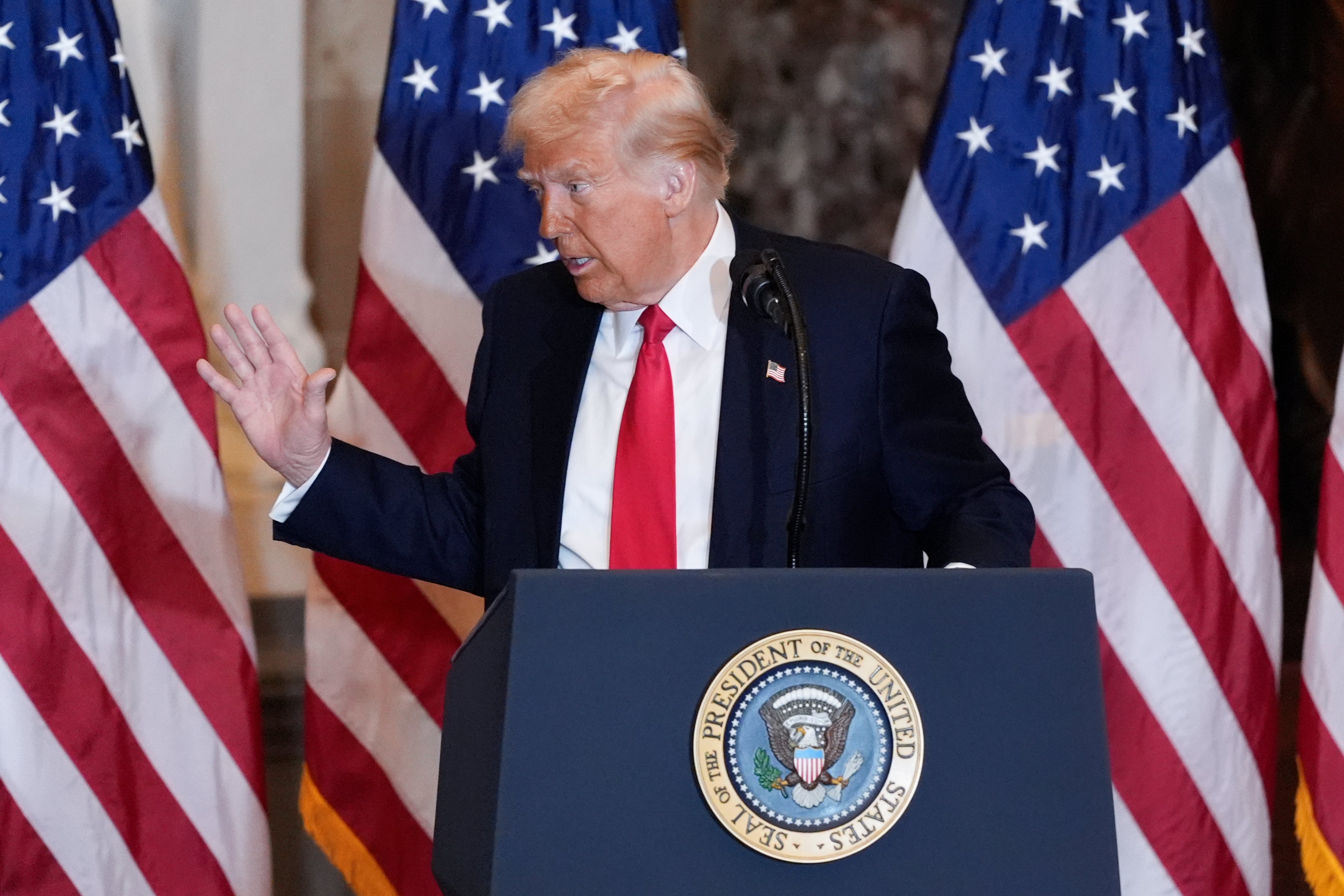 <p>President Donald Trump speaks at the National Prayer Breakfast in Washington, D.C., where he announced a new religious taskforce</p>