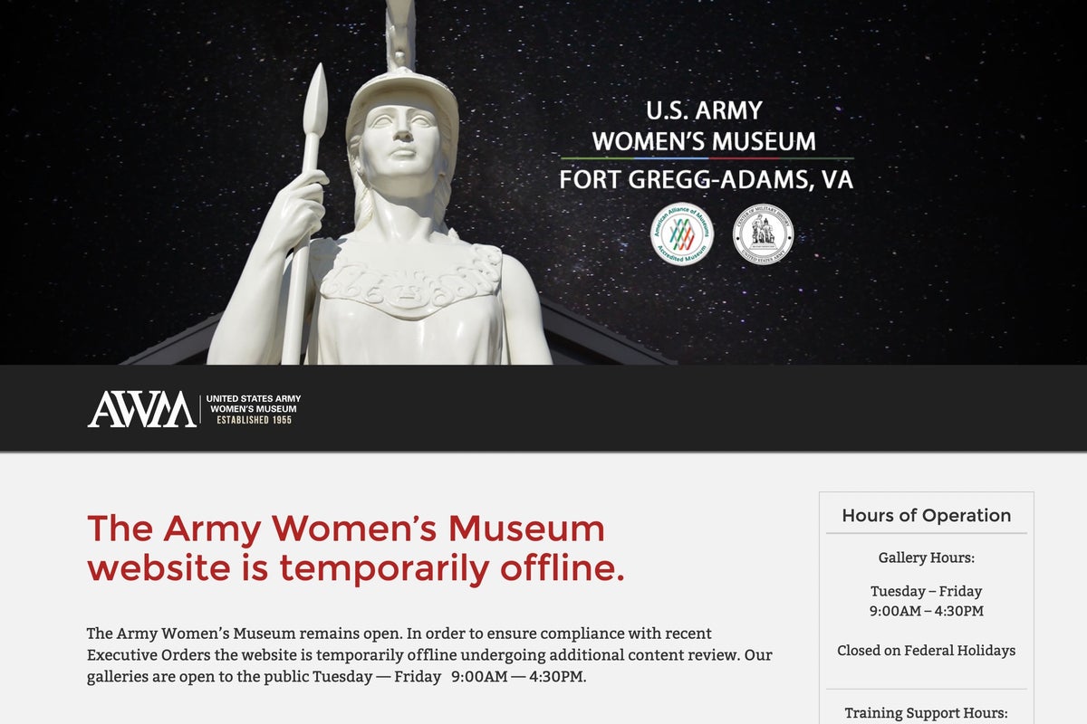 Army Women’s Museum website ‘temporarily offline’ over Trump’s anti-DEI order Army Women’s Museum website ‘temporarily offline’ over Trump’s anti-DEI order