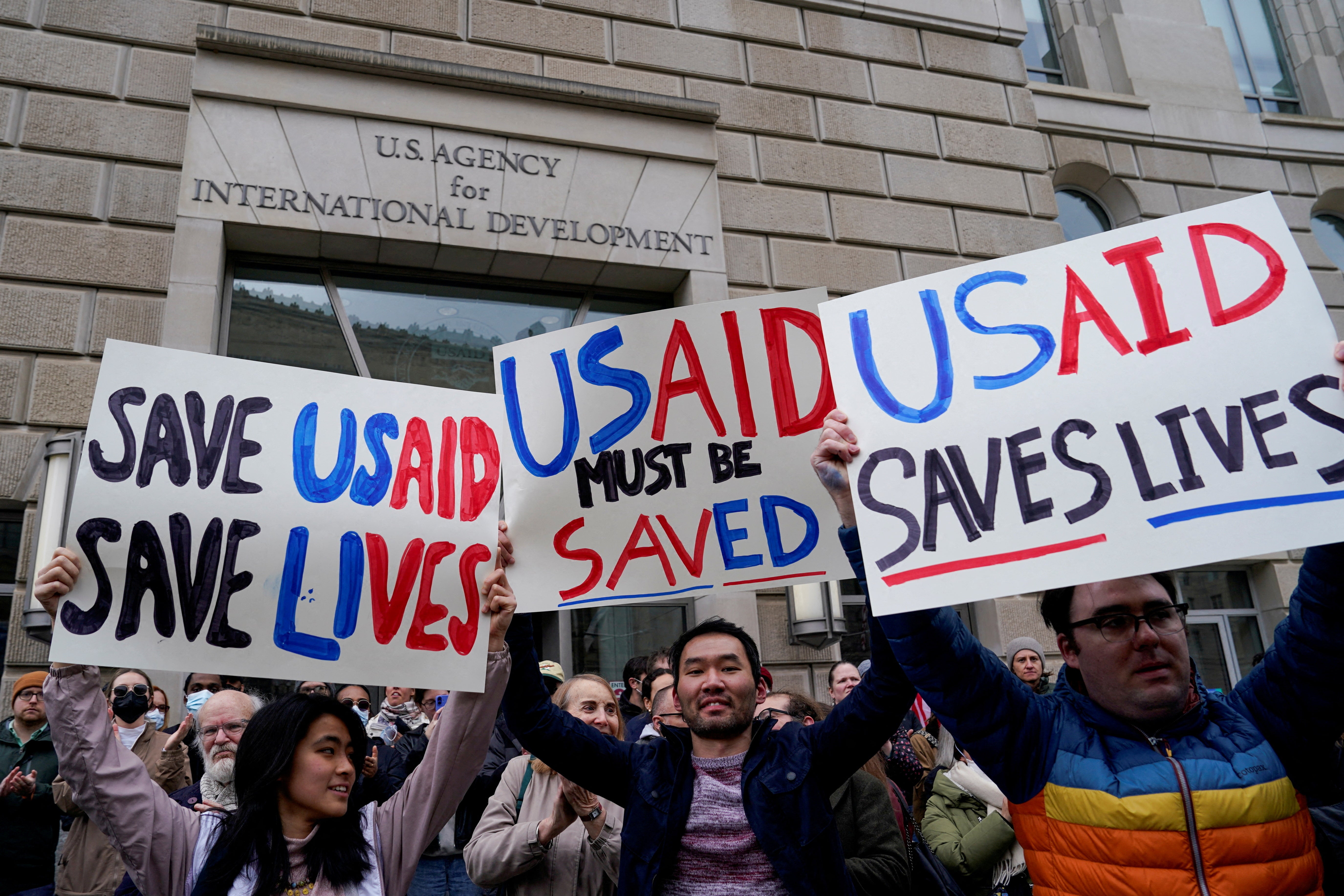 Demonstrators protested outside the USAID office in Washington, D.C. on February 3 as the Trump administration signaled threats to the global aid agency.