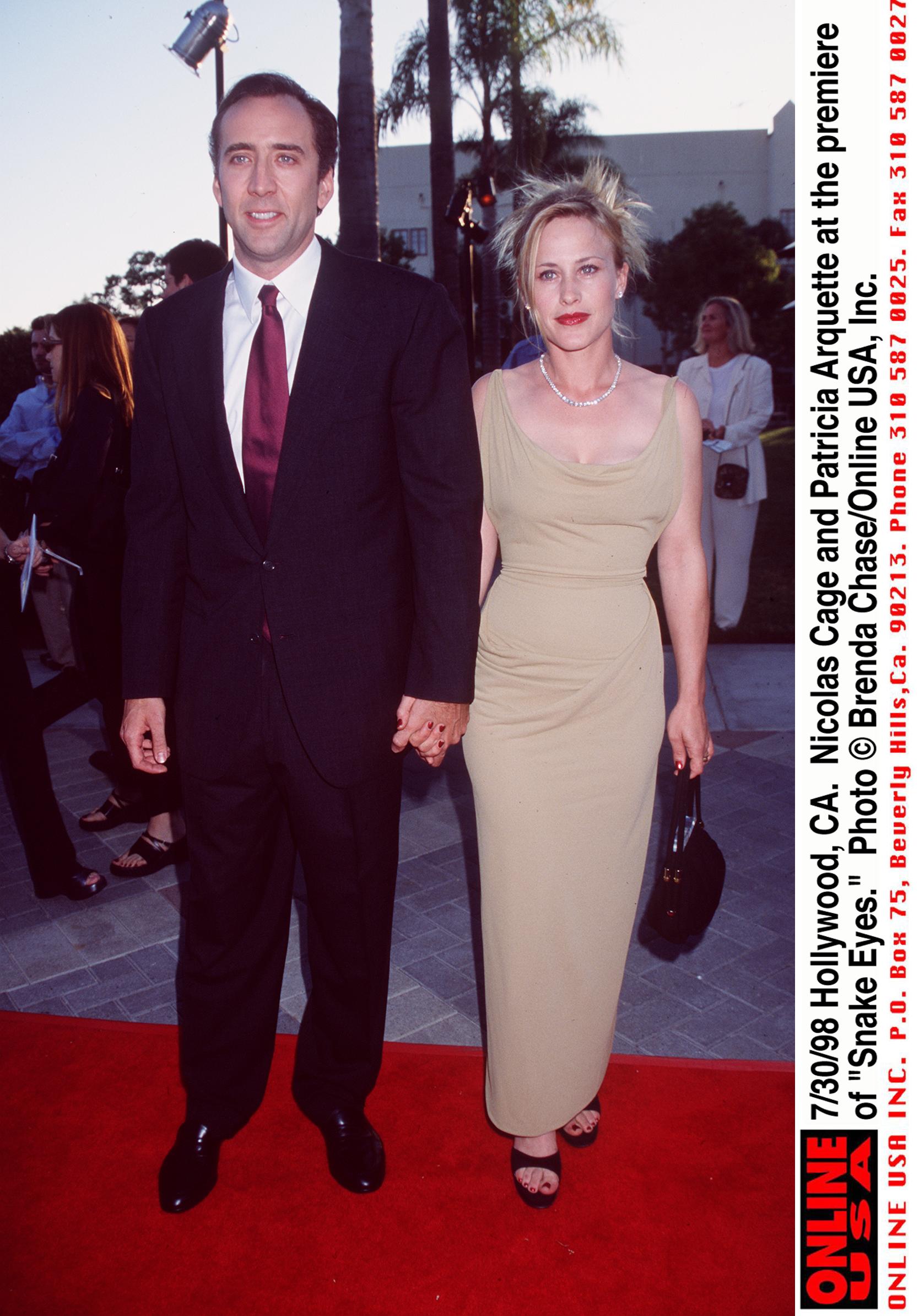 Nicolas Cage and Patricia Arquette at the premiere of 'Snake Eyes' in 1998