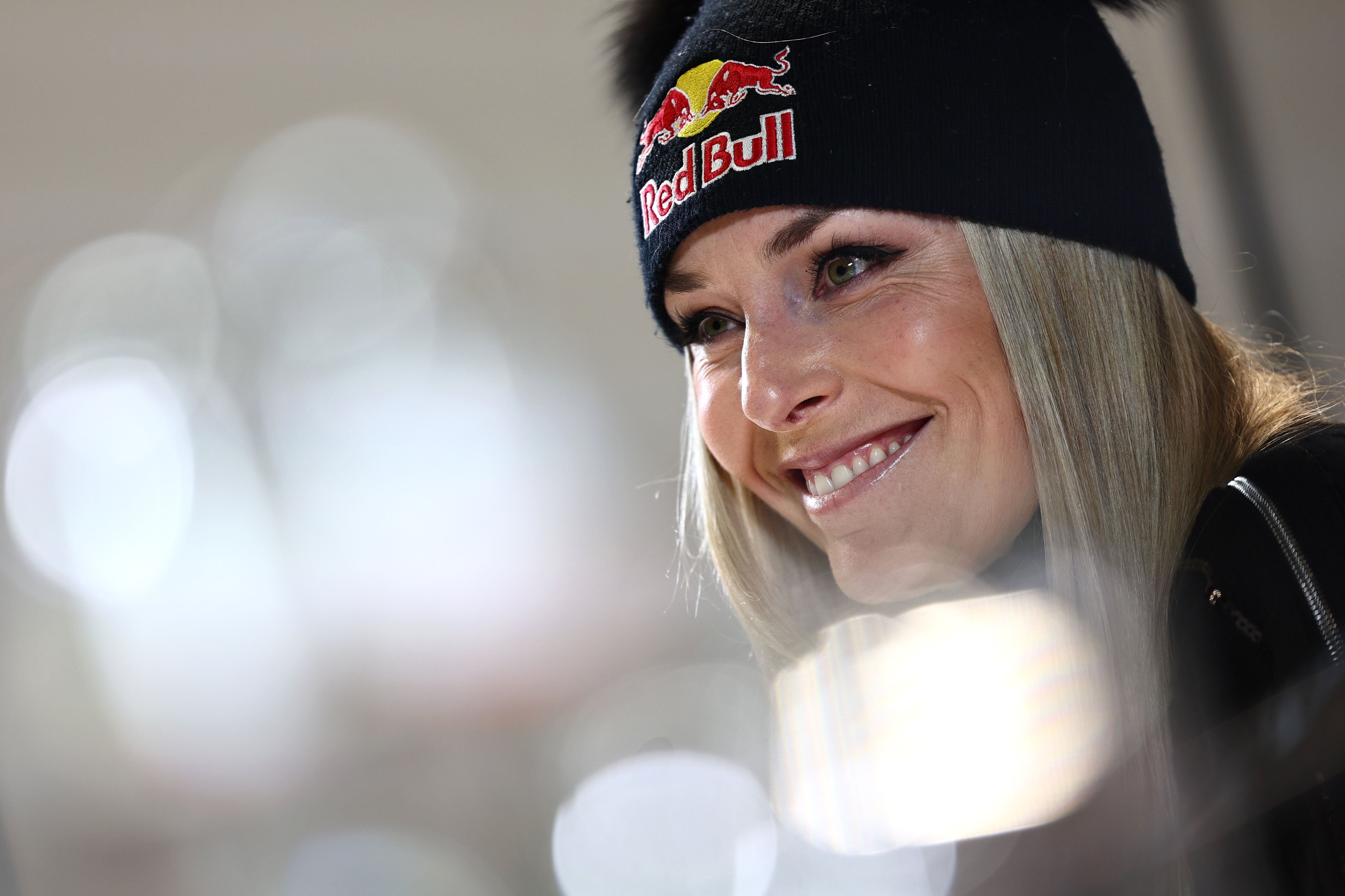 <p>Lindsey Vonn of USA smiles during a press conference a day before the start of the 2025 FIS Alpine Skiing World Championships</p>