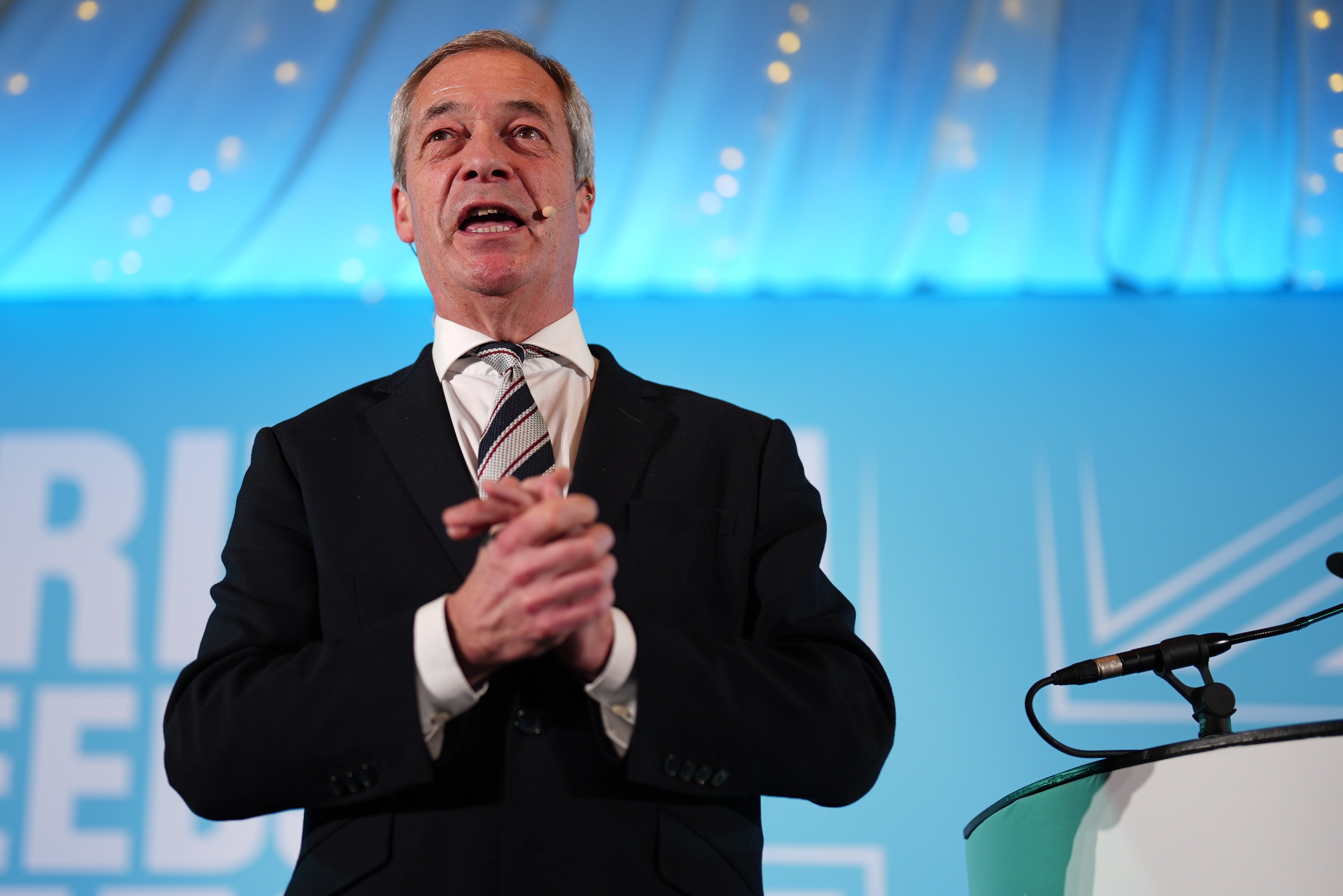 Nigel Farage speaking during the Reform UK North West Essex rally last month