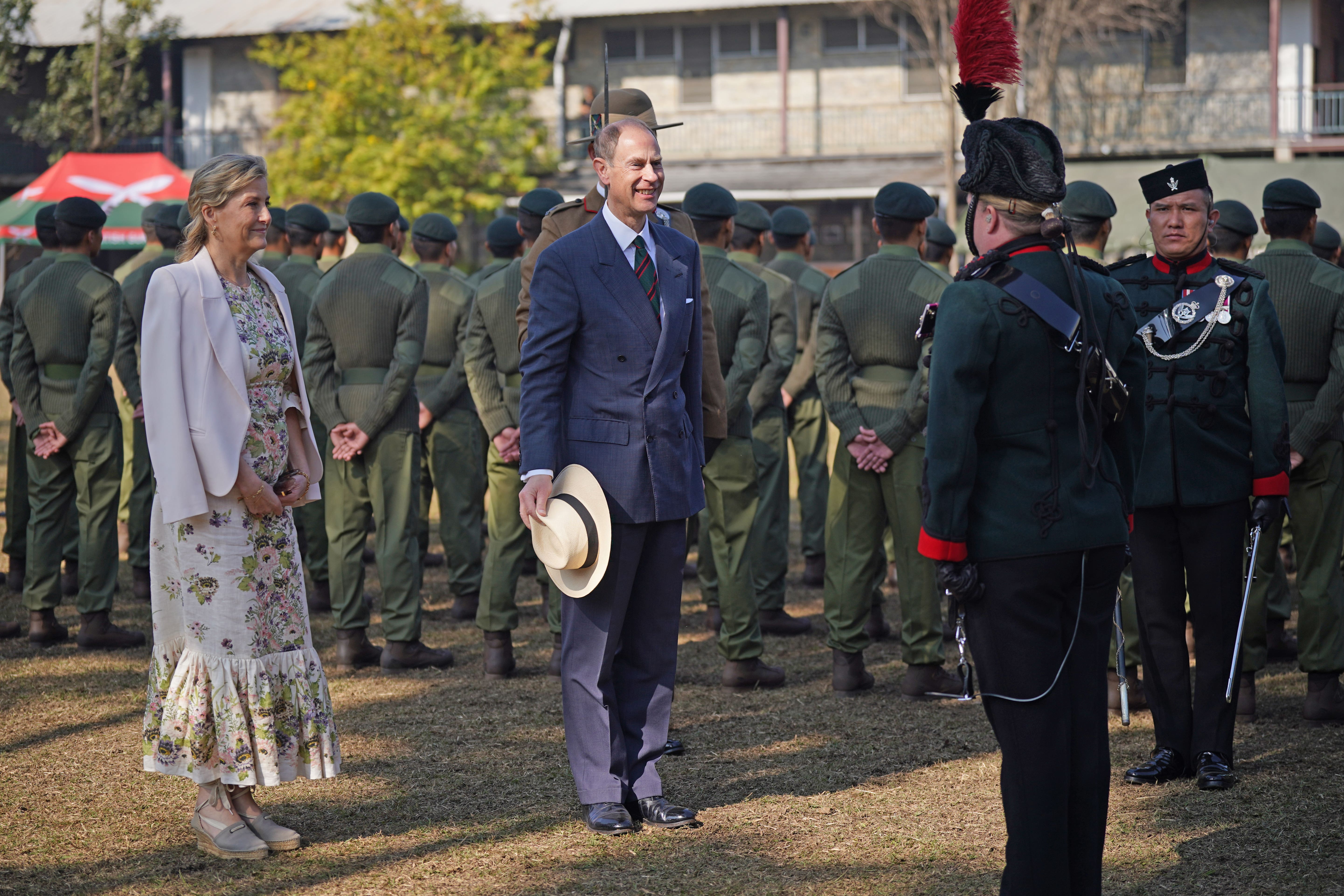 The Duke and Duchess of Edinburgh attend the attestation parade in Pokhara (Yui Mok/PA)