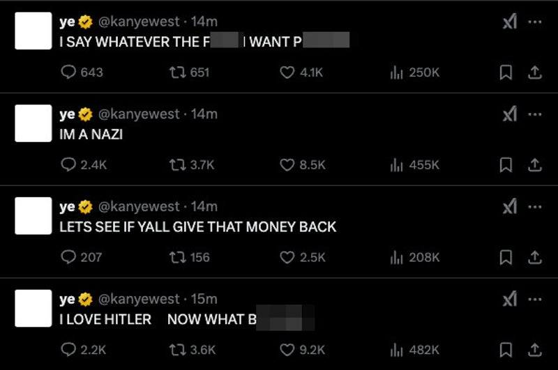 Kanye West’s X account posts shocking antisemitic rant 