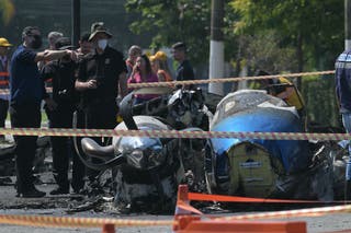 Emergency crews work at the site