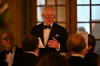 King Charles gives his speech during the dinner in celebration of Slow Food