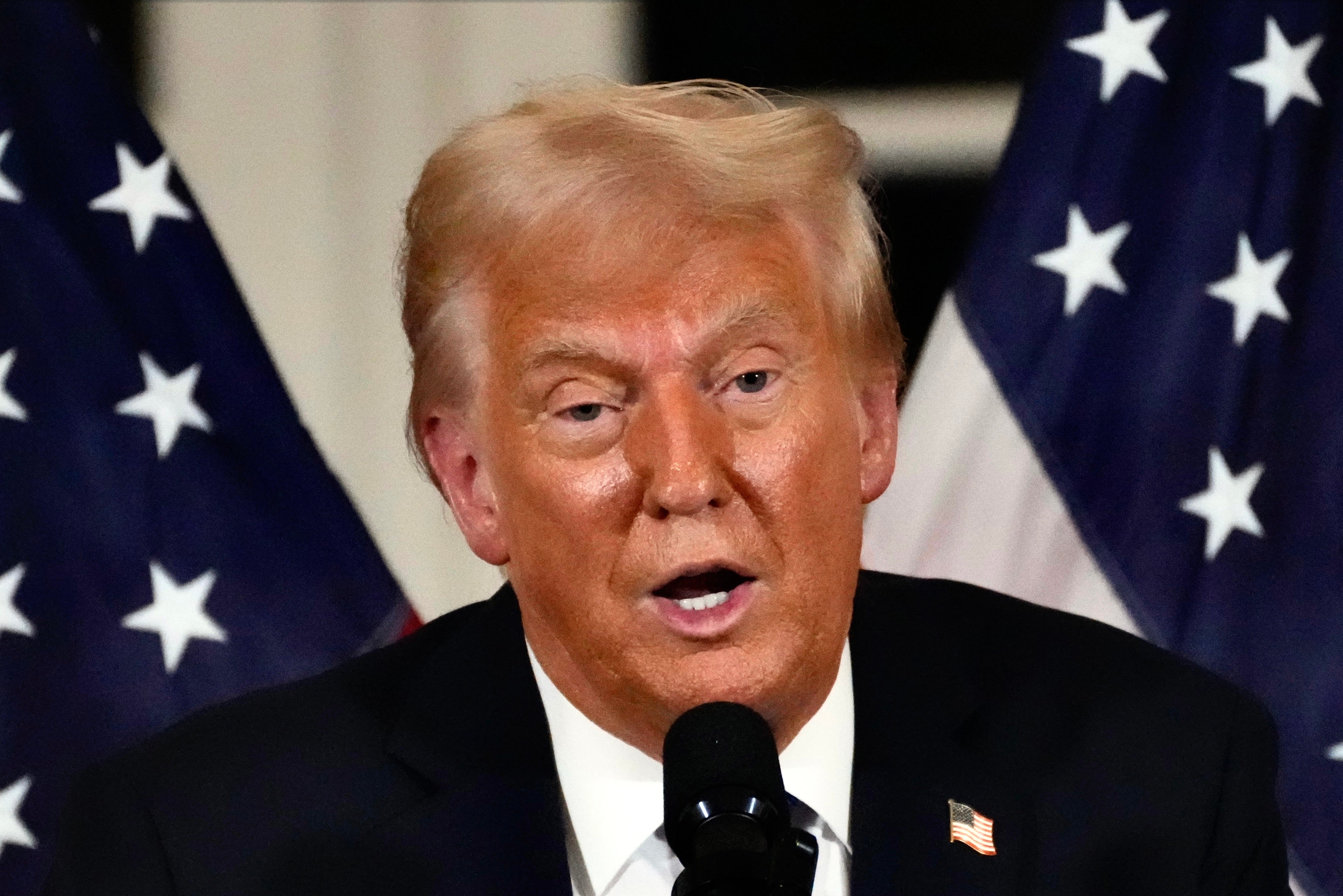 President Donald Trump speaks at a dinner with Senate Republicans at Mar-a-Lago in Palm Beach.