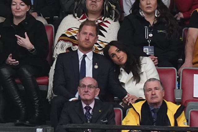 The Duke and Duchess of Sussex during the opening ceremony of the 2025 Invictus Games at BC Place in Vancouver, Canada (Aaron Chown/PA)