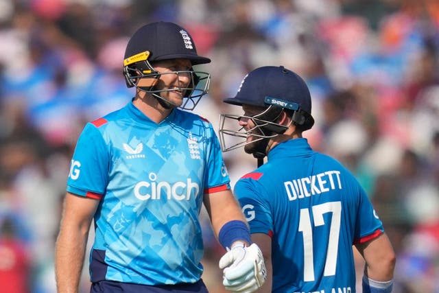 Ben Duckett, right, and Joe Root impressed for England (Rafiq Maqbool/AP)