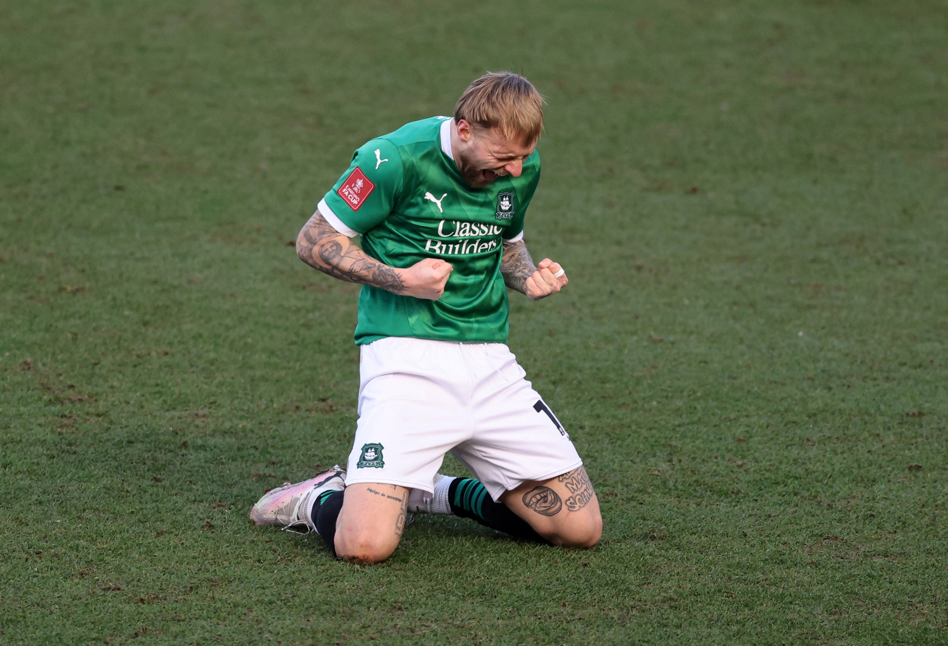 Plymouth Argyle’s Tymoteusz Puchacz celebrates