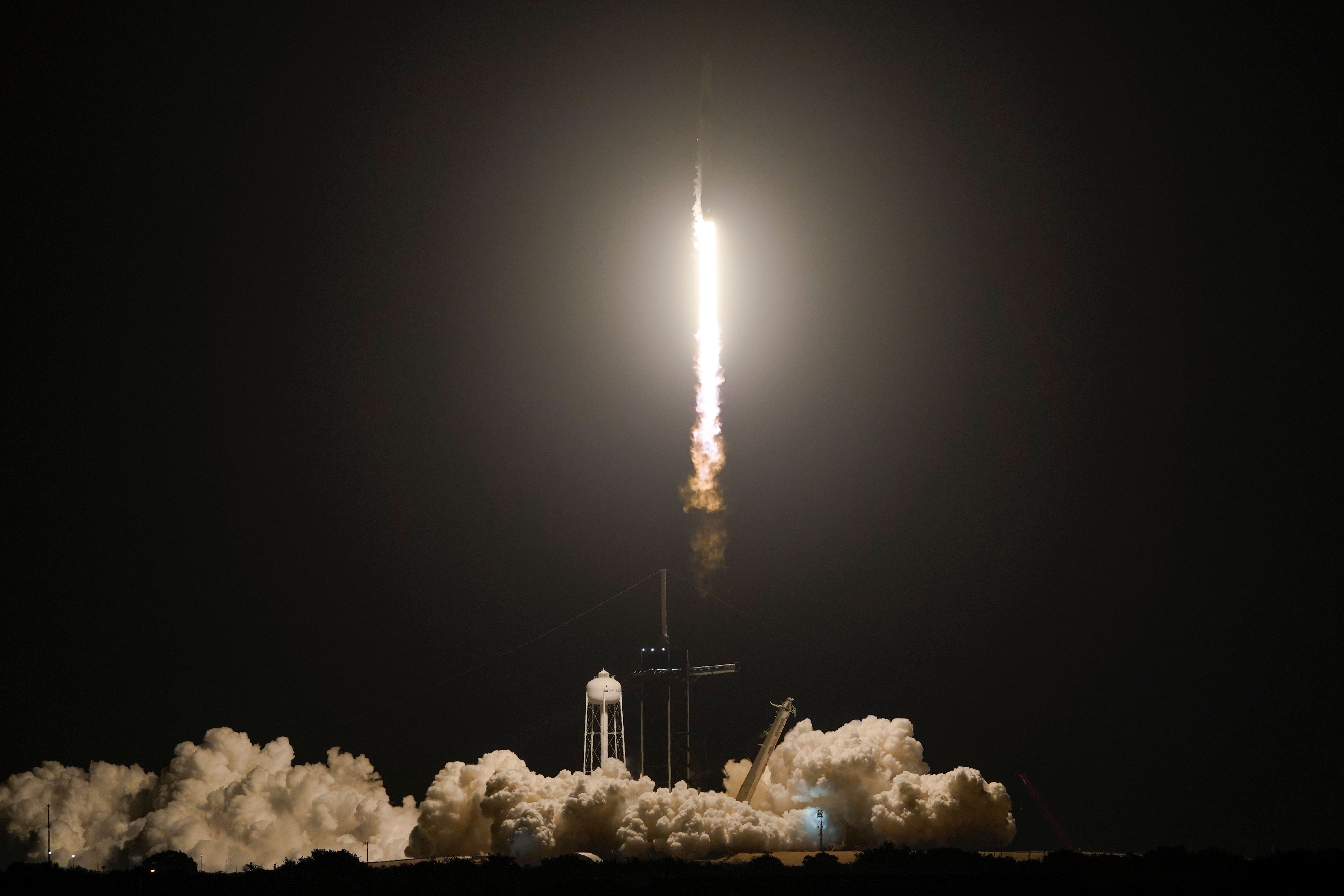 A SpaceX rocket launching into the sky