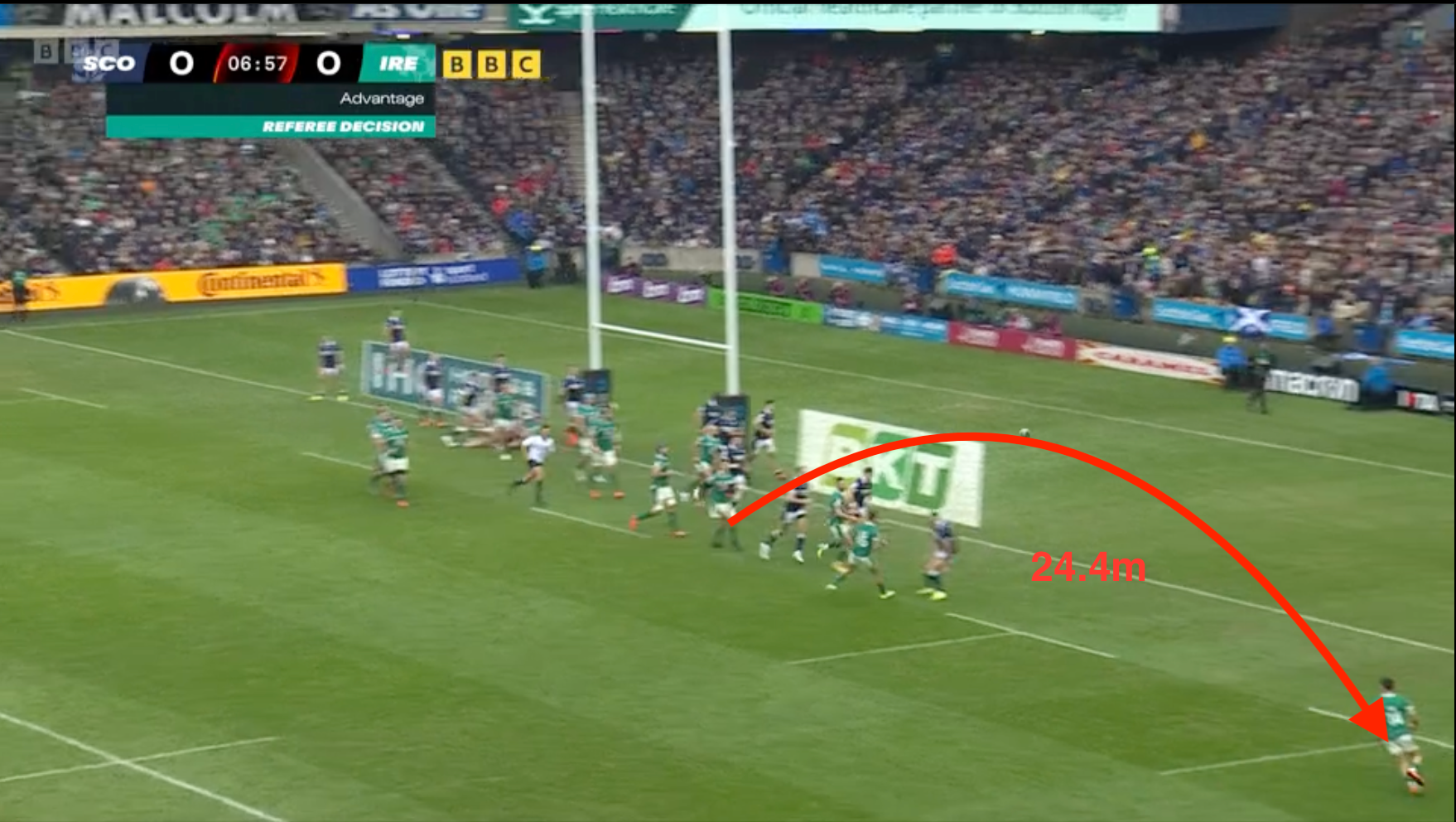 Prendergast produced the longest pass of the Six Nations so far