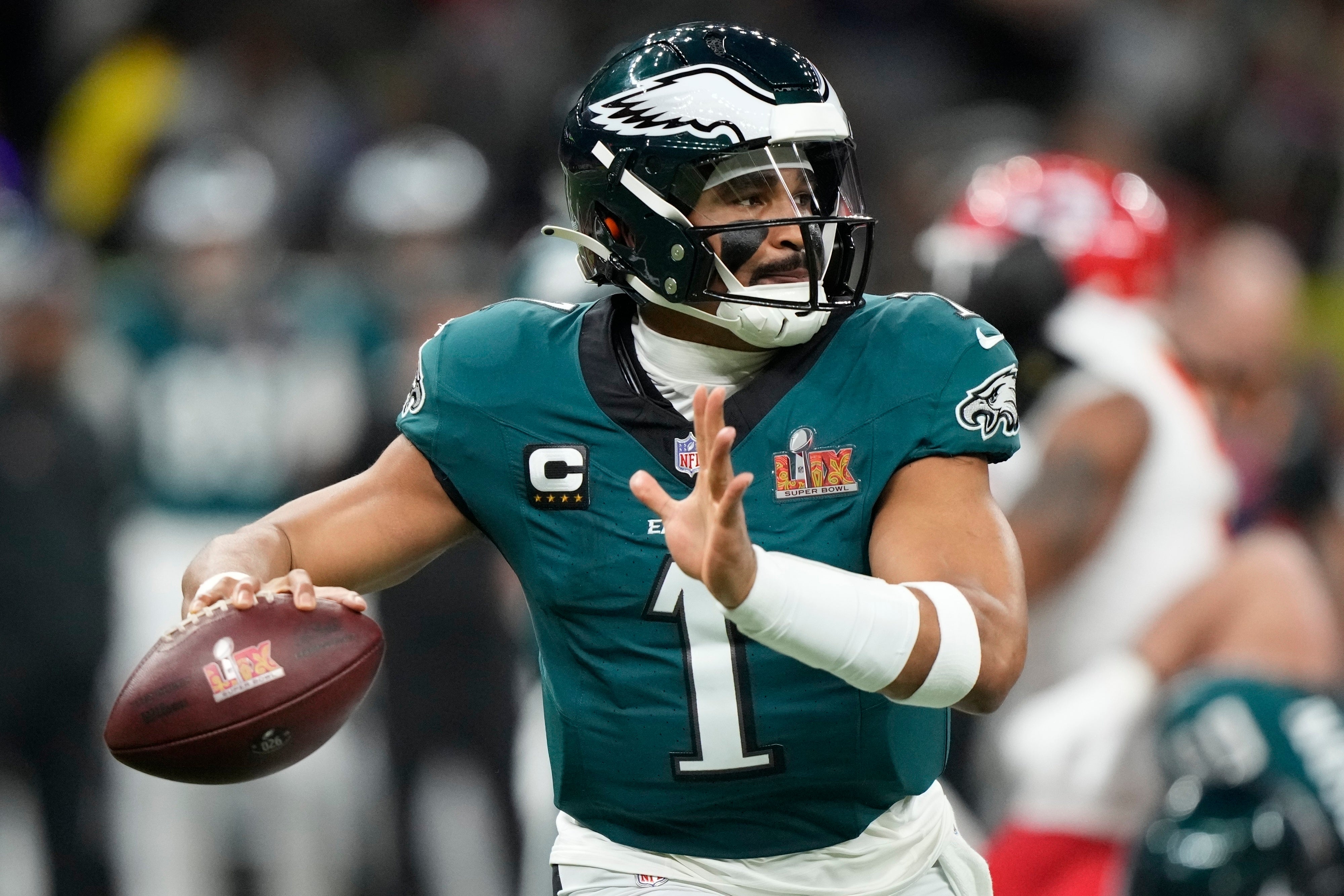 <p>Jalen Hurts playing in the Super Bowl</p>