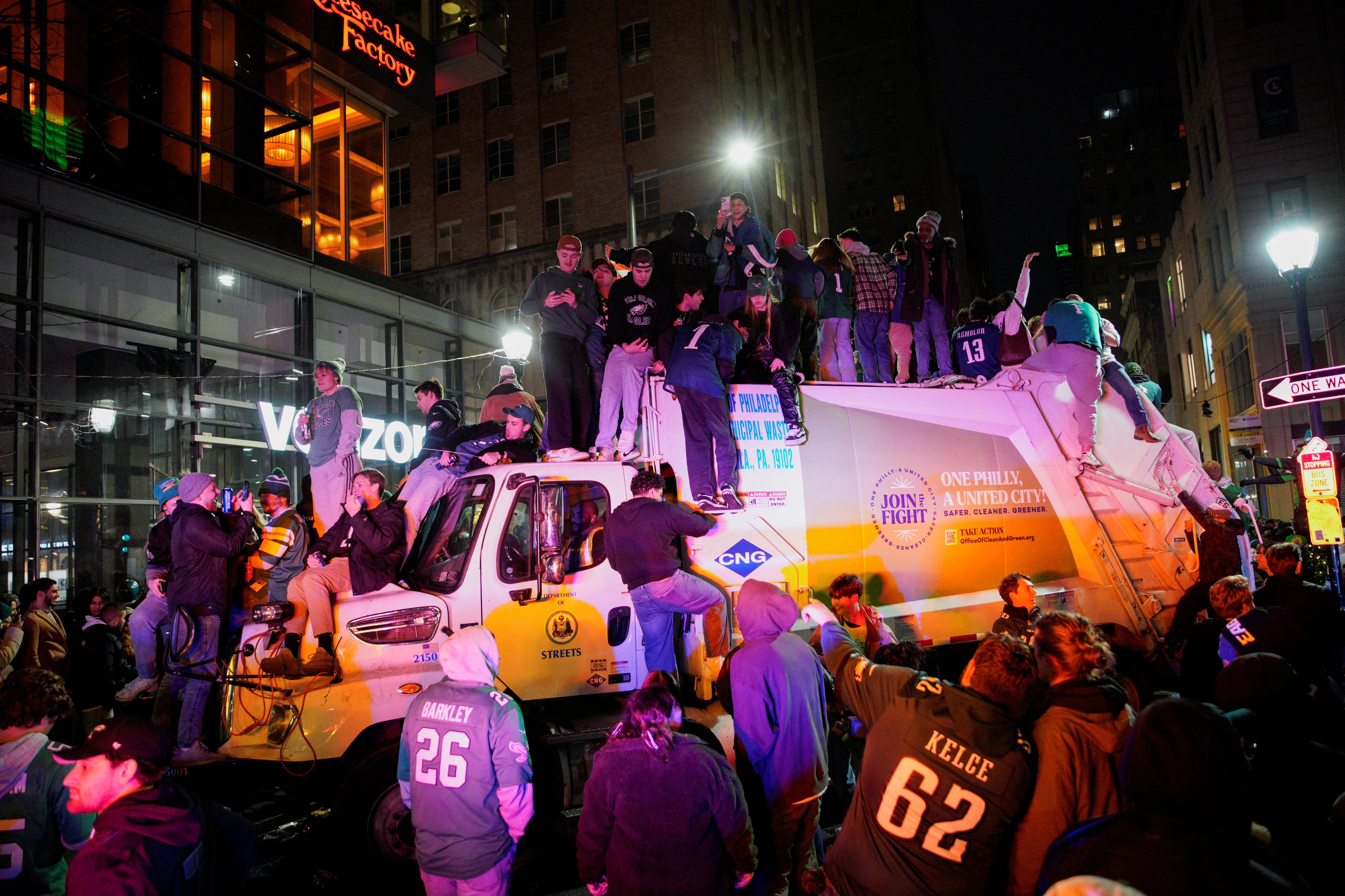 Fans celebrate after the Philadelphia Eagles win the Super Bowl LIX on February 9