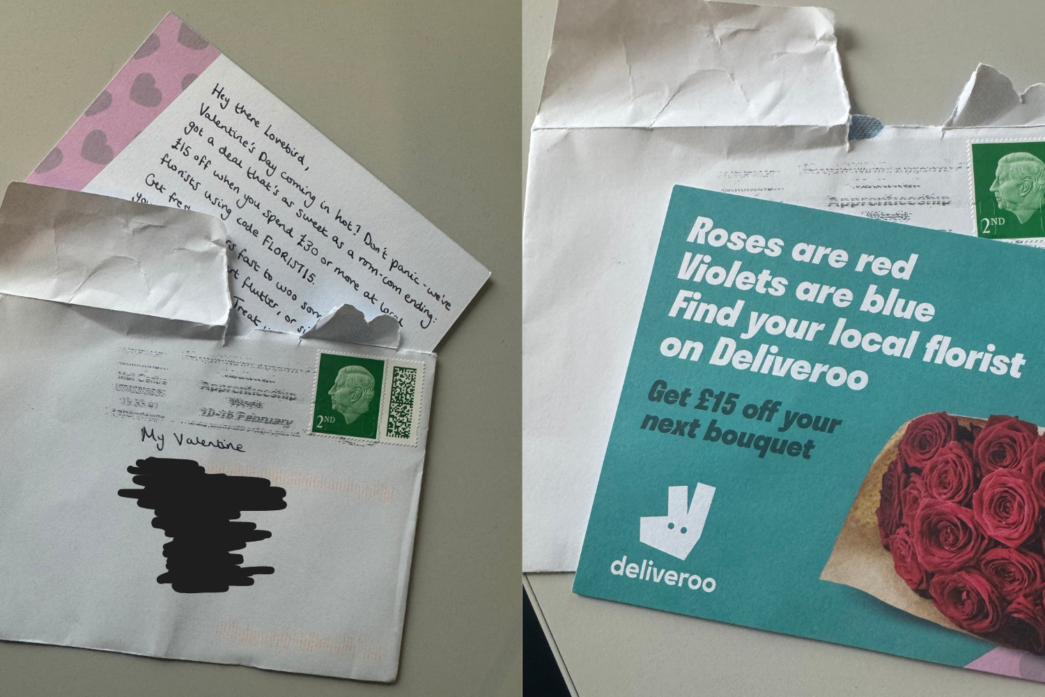 The anonymous handwritten note actually came from Deliveroo