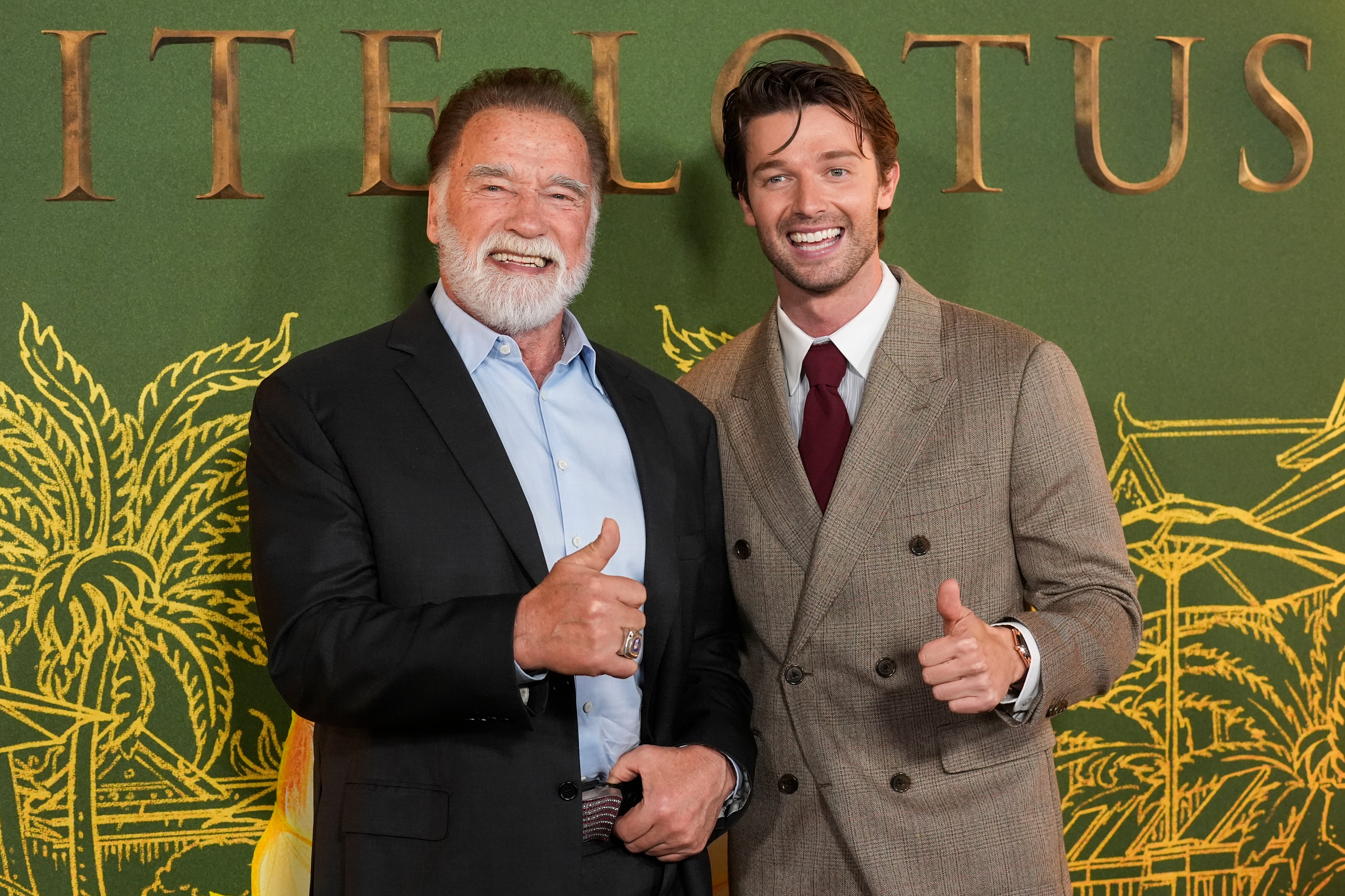 Arnold and Patrick Schwarzenegger at the Los Angeles premiere of The White Lotus season 3