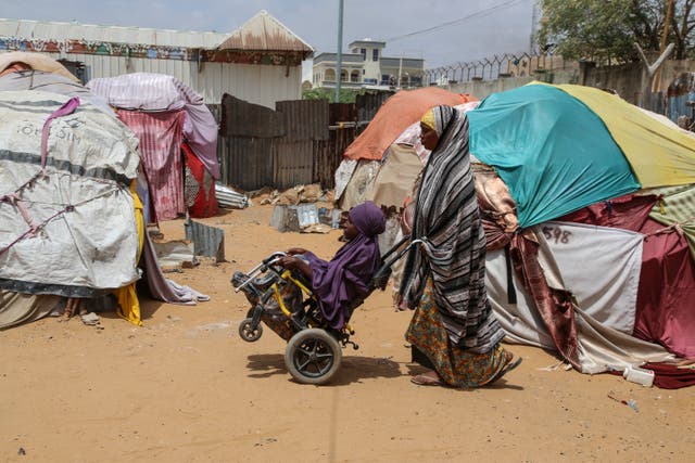 <p>Makeshift homes in Maslah camp on the outskirts of Mogadishu, Somalia </p>