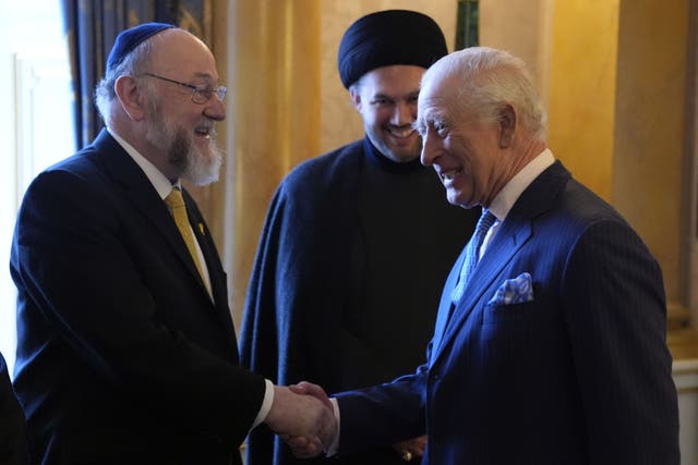 The King met Chief Imam Dr Sayed Razawi and Chief Rabbi Sir Ephraim Mirvis at Buckingham Palace (Andrew Matthews/PA)