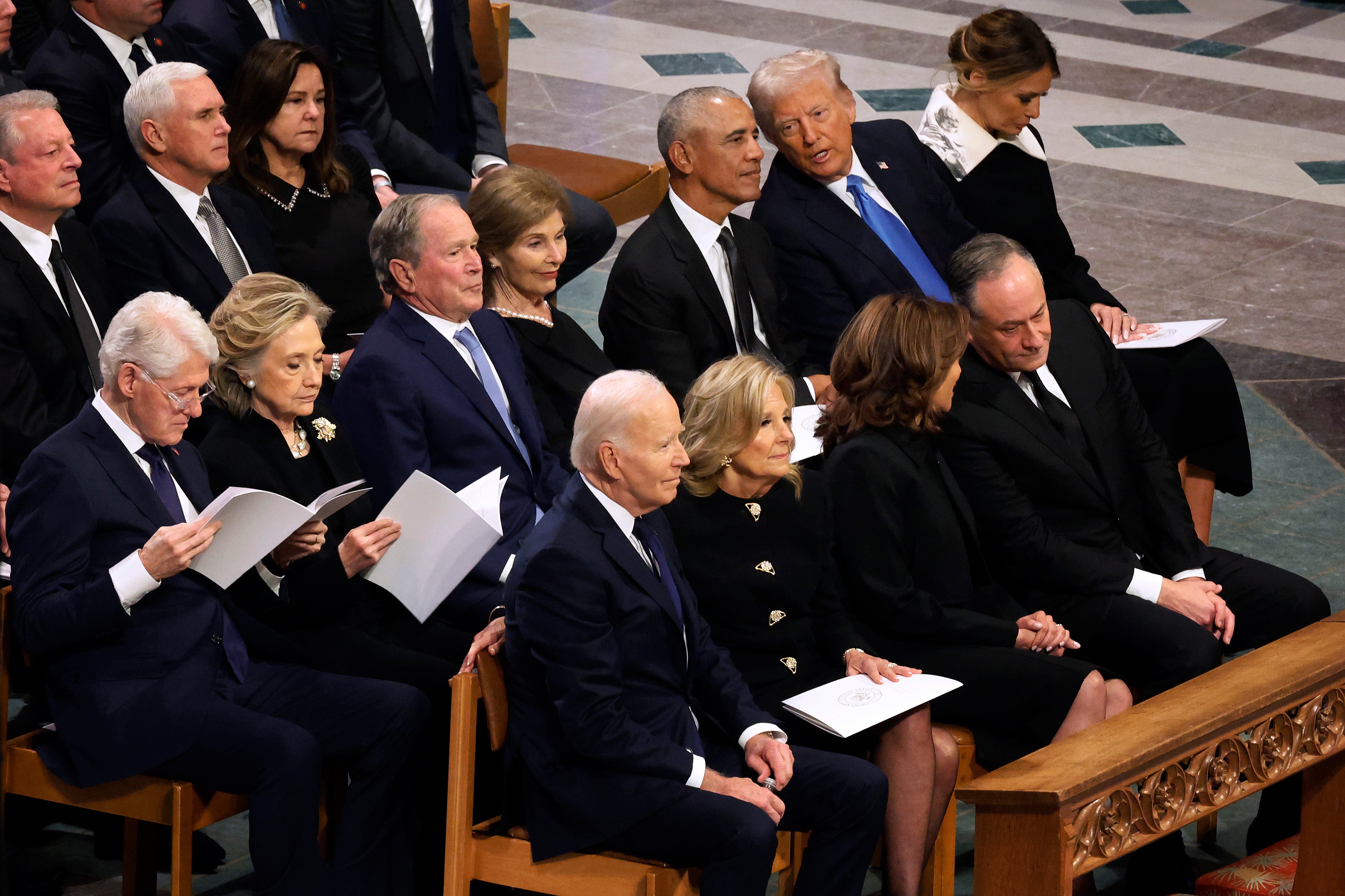 Biden, Trump, Obama, Bush, and Clinton attended the funeral of Carter on January 9