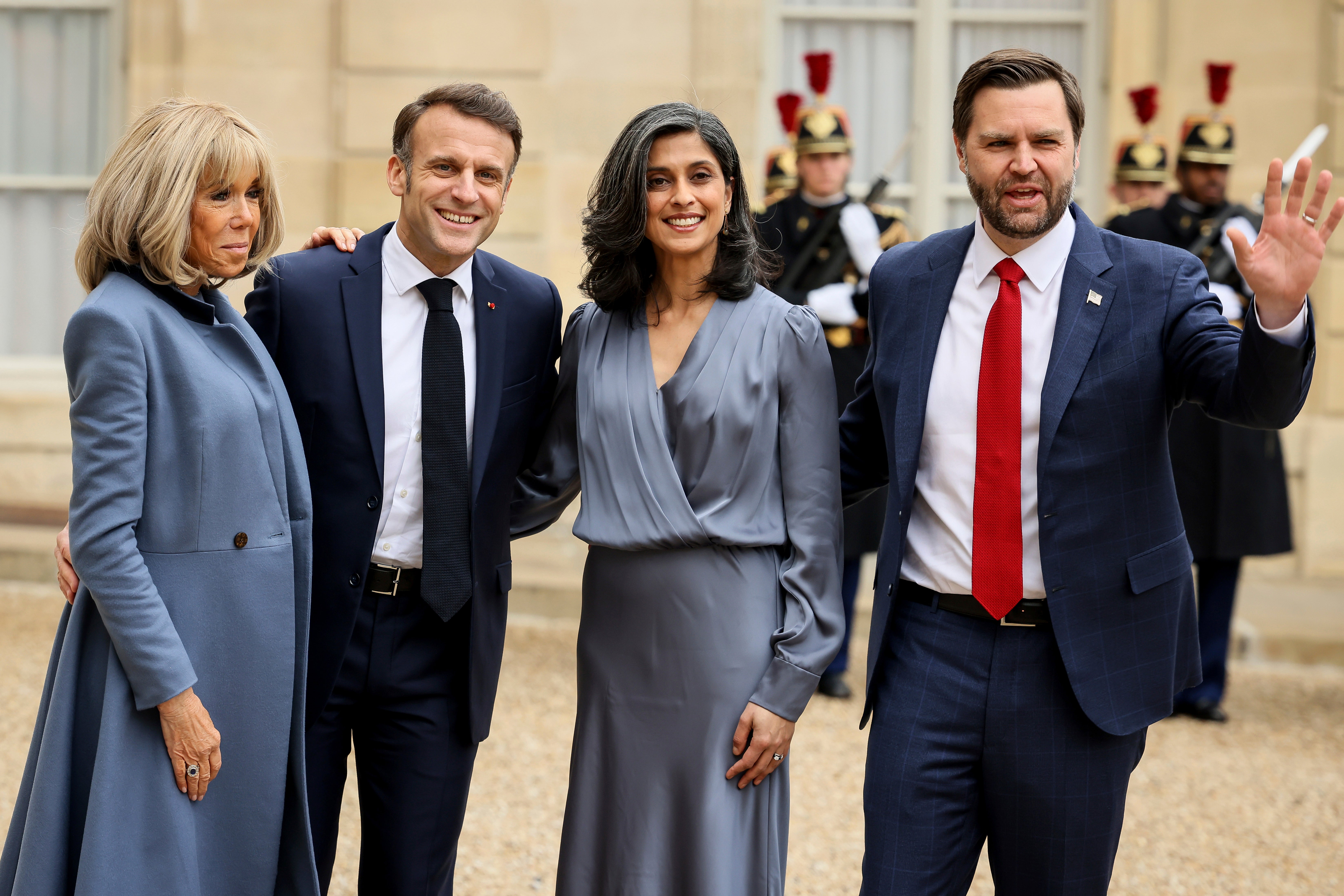 United States Vice-President JD Vance is currently in Europe meeting leaders like French President Emmanuel Macron, pictured here with his wife Brigitte Macron and second lady Usha Vance