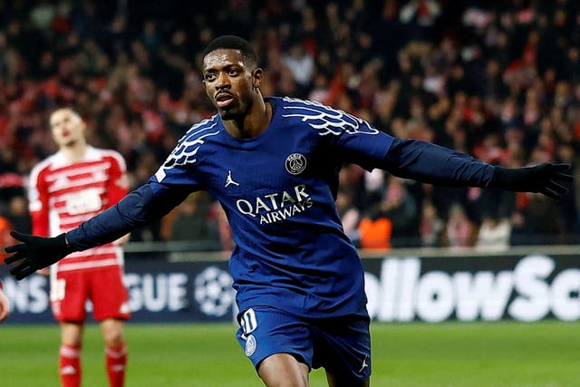 <p>Ousmane Dembele scored twice as PSG took a 3-0 lead in their all-French tie against Brest</p>