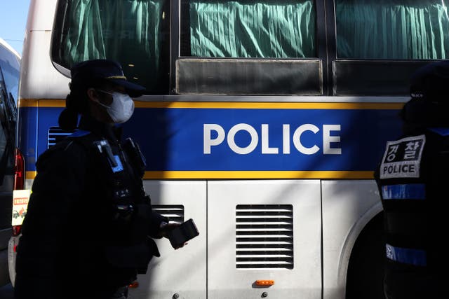 <p>File. South Korea police officers stand guard</p>