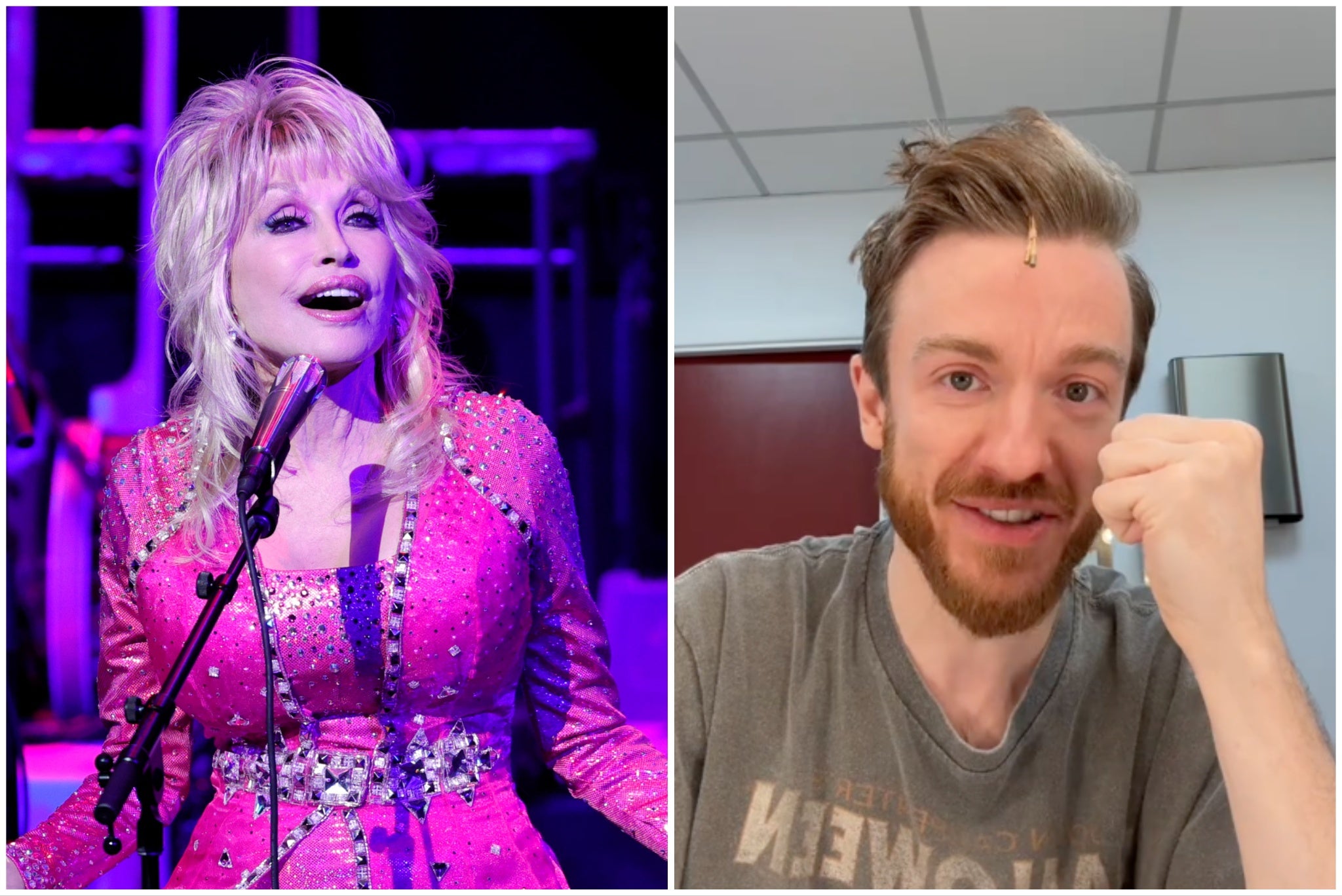 A Dolly Parton-inspired musical starring Stevie Webb (right) was forced to halt a performance in Manchester after an audience member shouted homophobic abuse