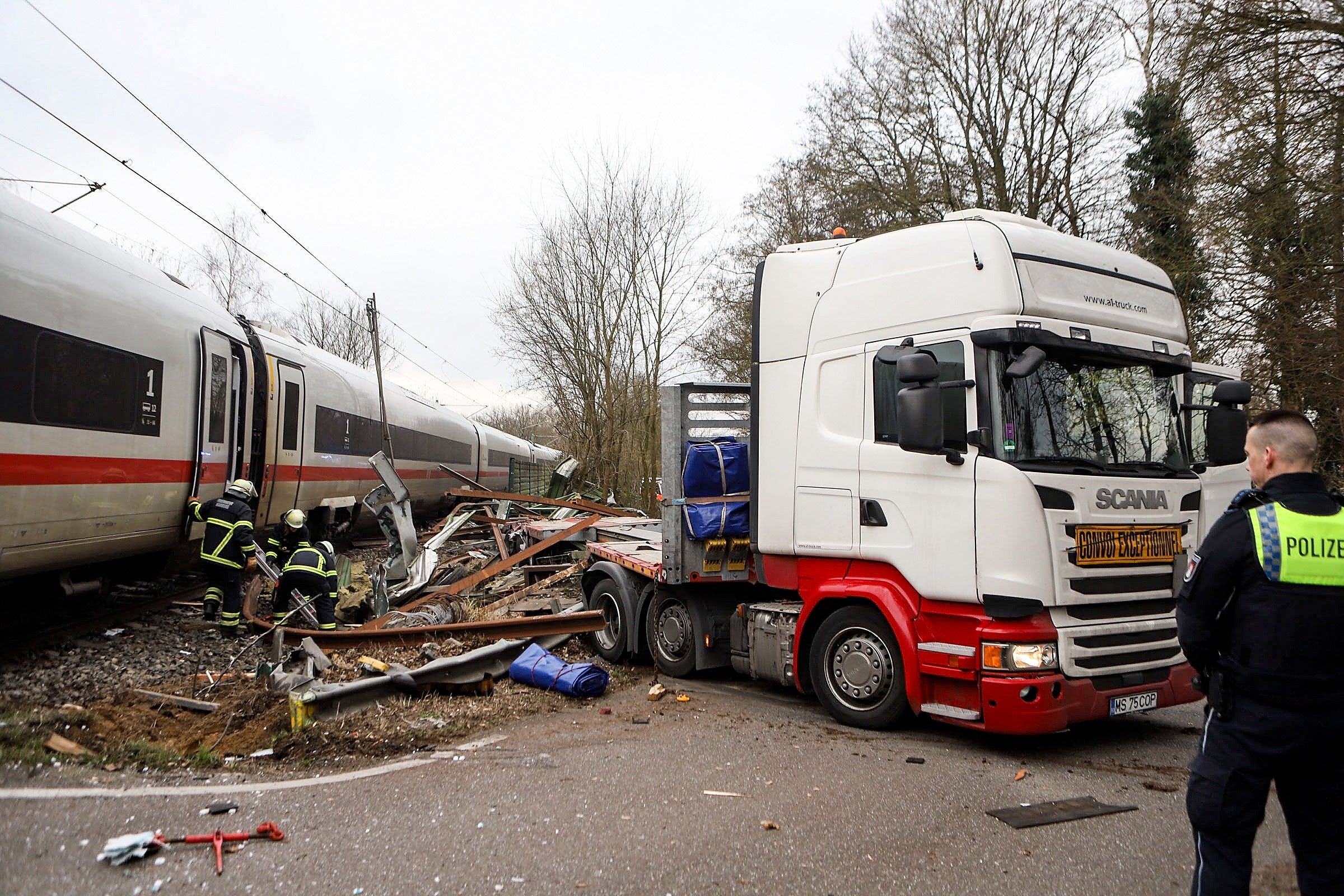 The site of an accident after a Deutsche Bahn high-speed train collided with a semi-trailer in Hamburg, Germany, 11 February 2025