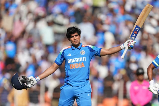 Shubman Gill celebrates his century (Ajit Solanki/AP)