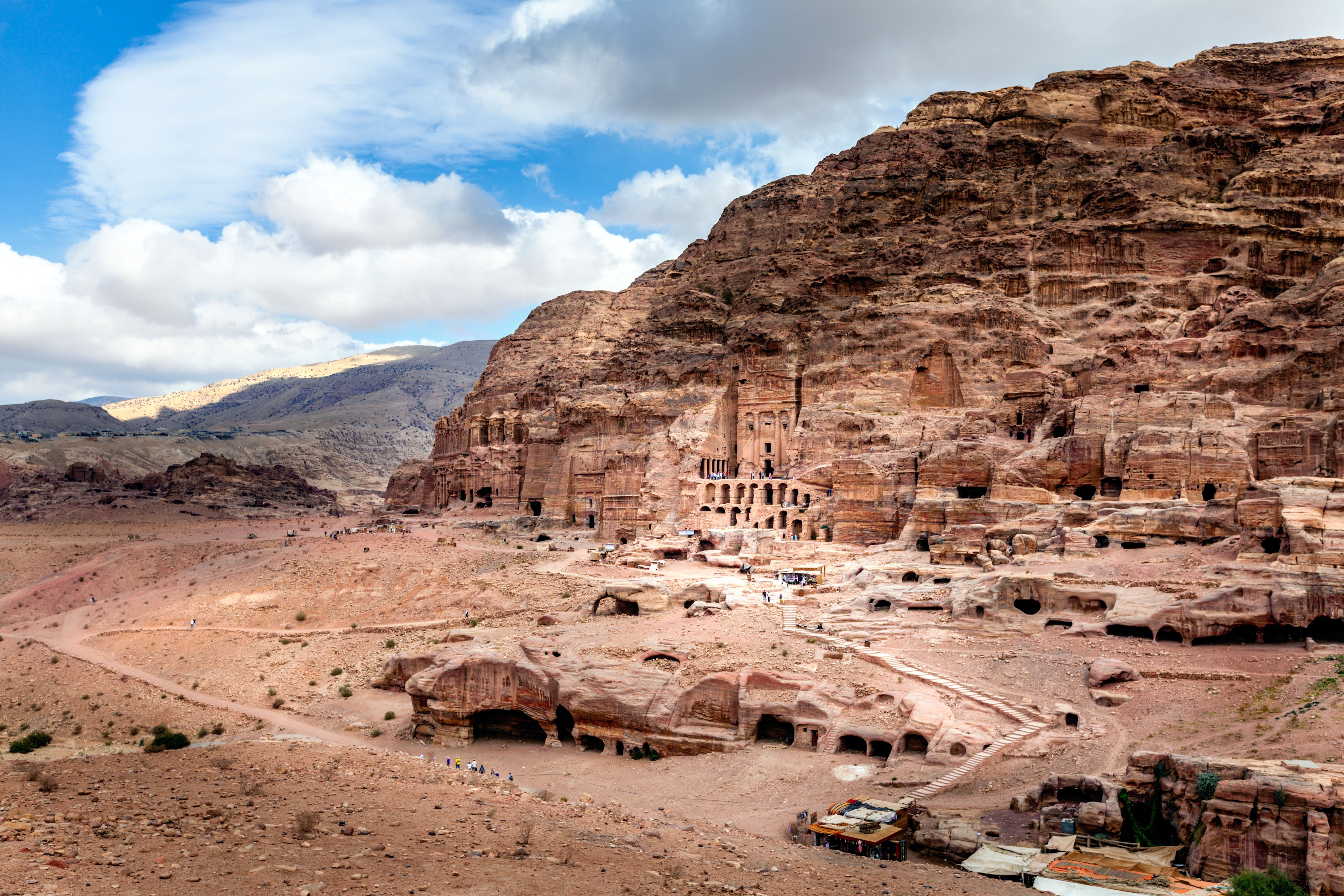 Ancient tombs carved in the cliff in Petra, Jordan