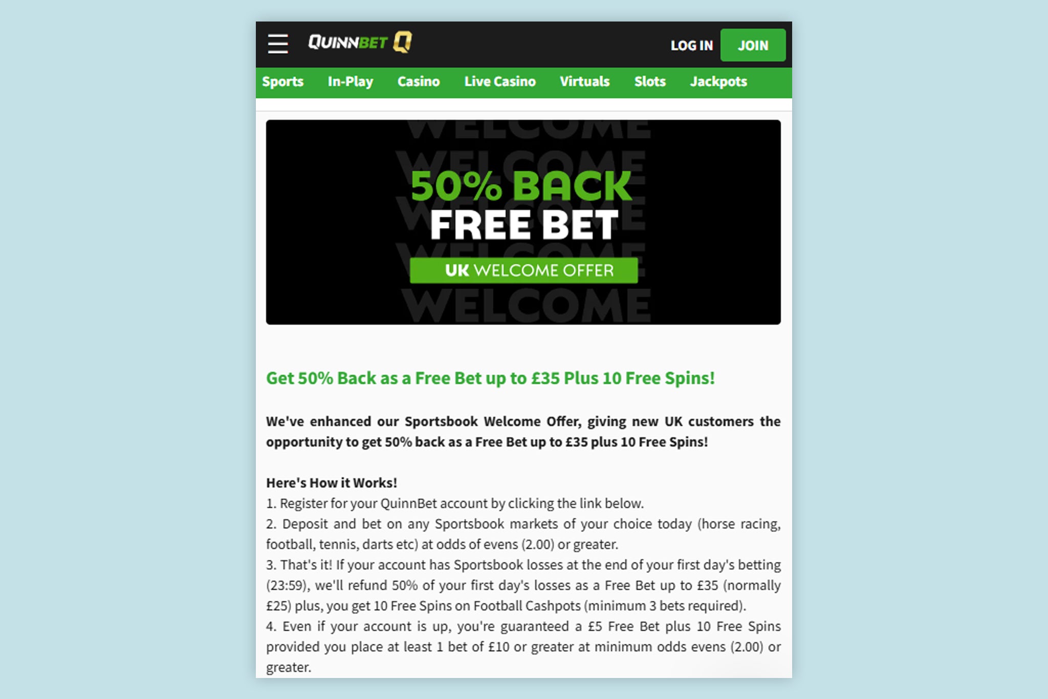 QuinnBet’s free bet welcome offer sets the tone for their ongoing promos