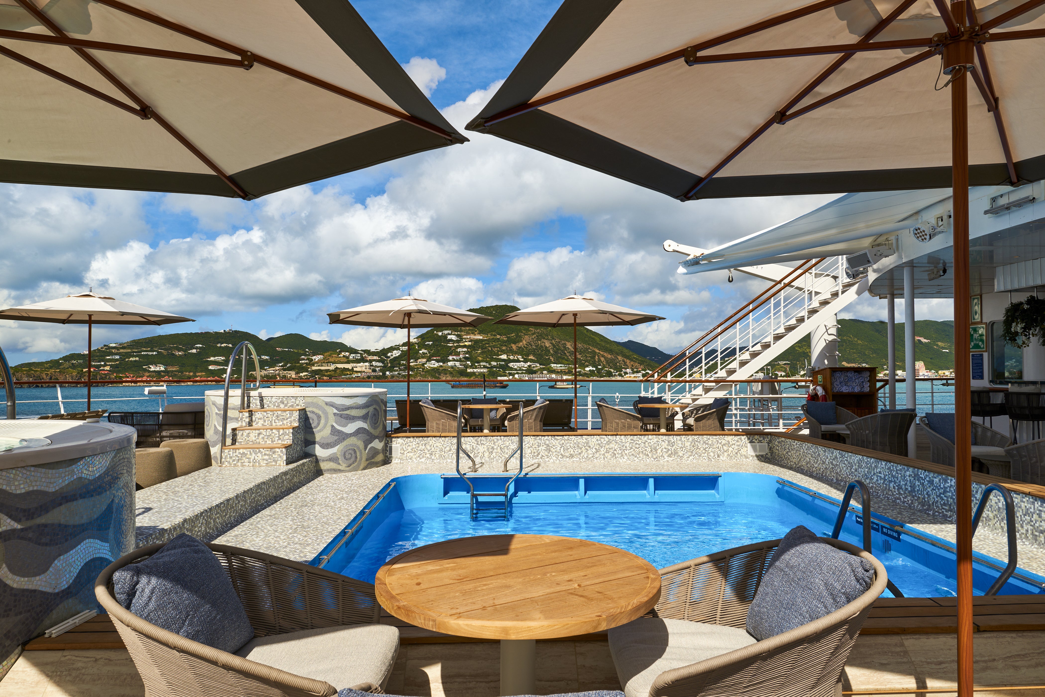 New ocean decor has been added to Wind Surf's pool deck