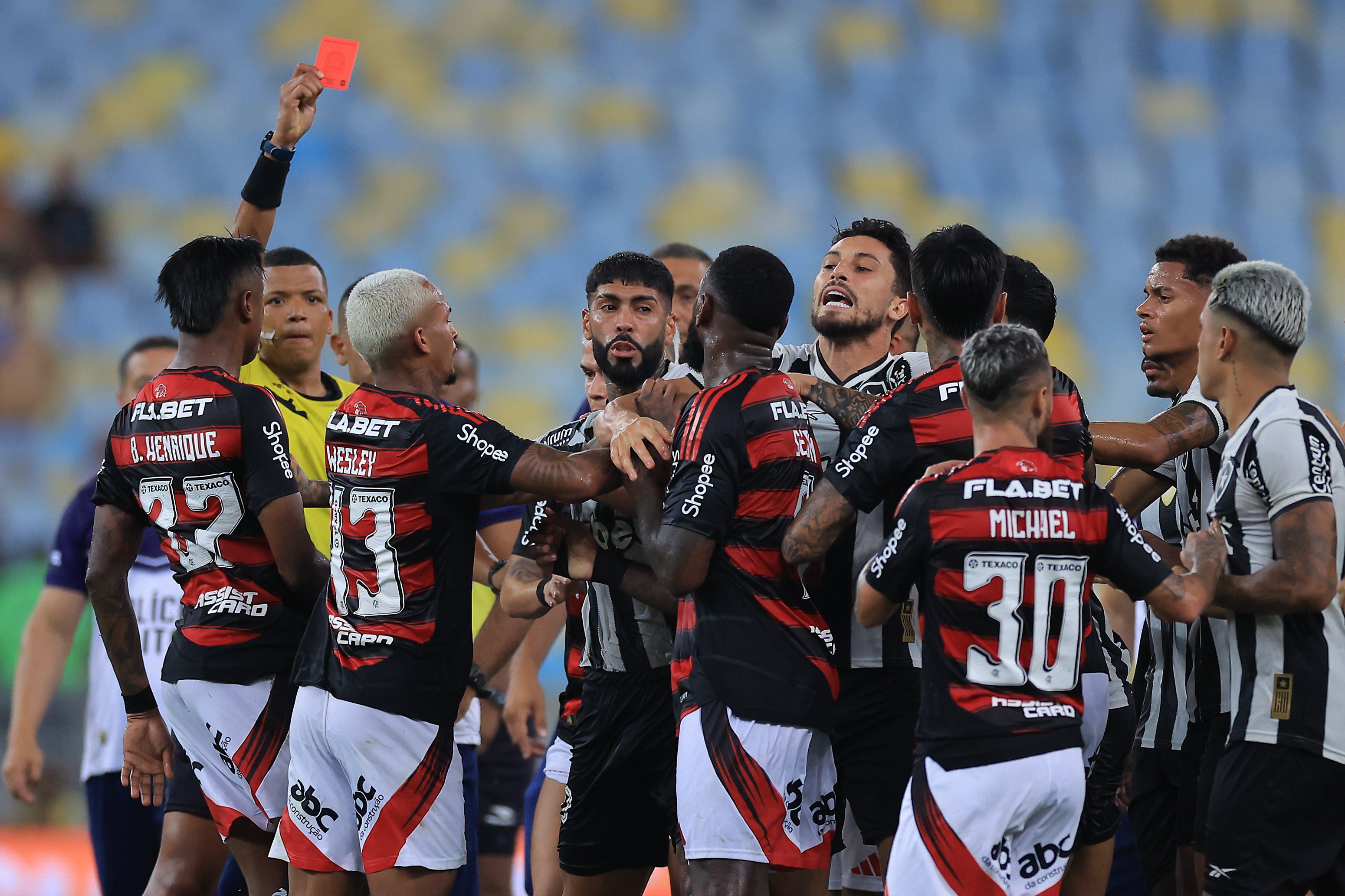 Botafogo and Flamengo players clashed as tempers flared at the end of their derby