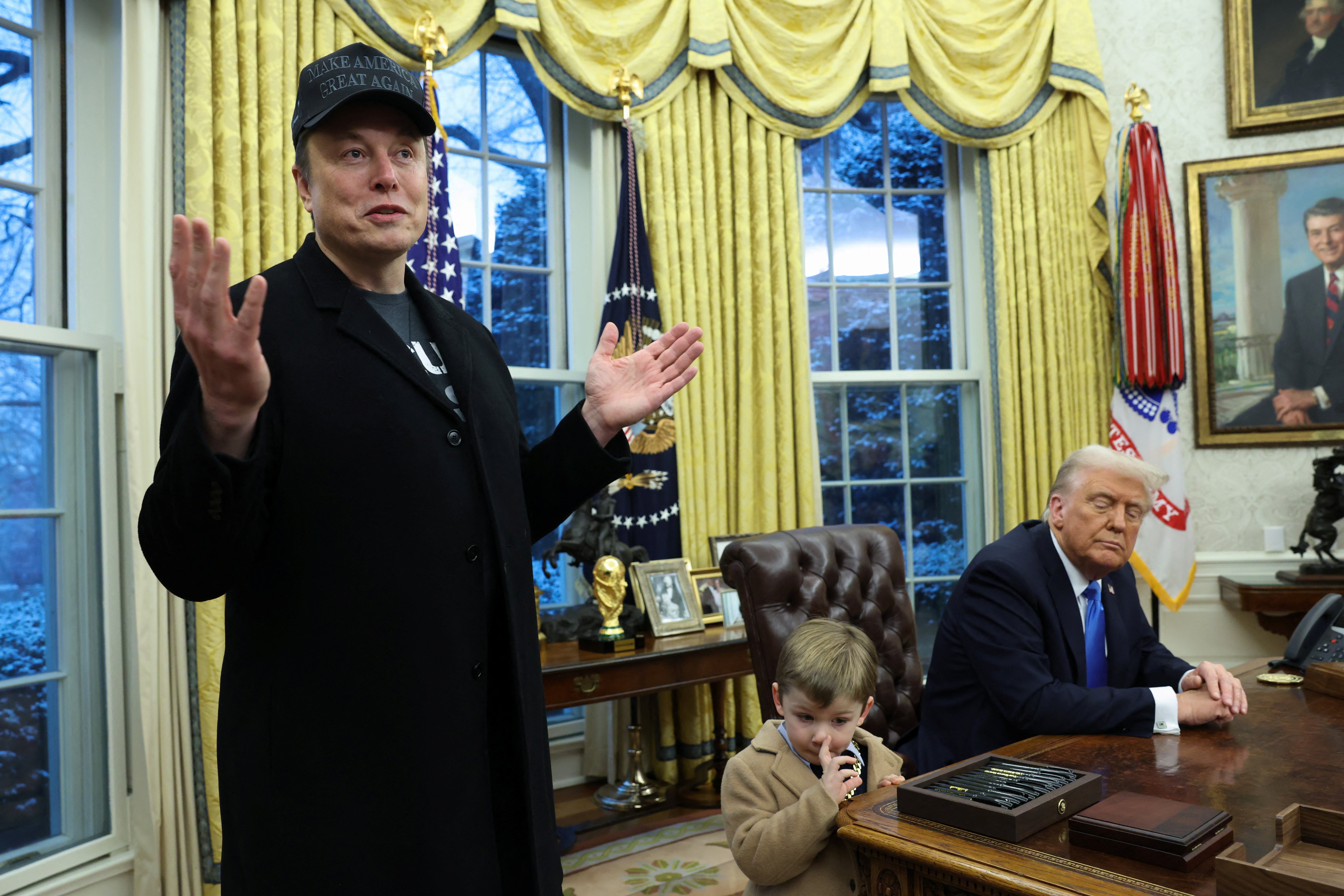 Musk, and his four-year-old son, took center stage during a bizarre press conference in the Oval Office